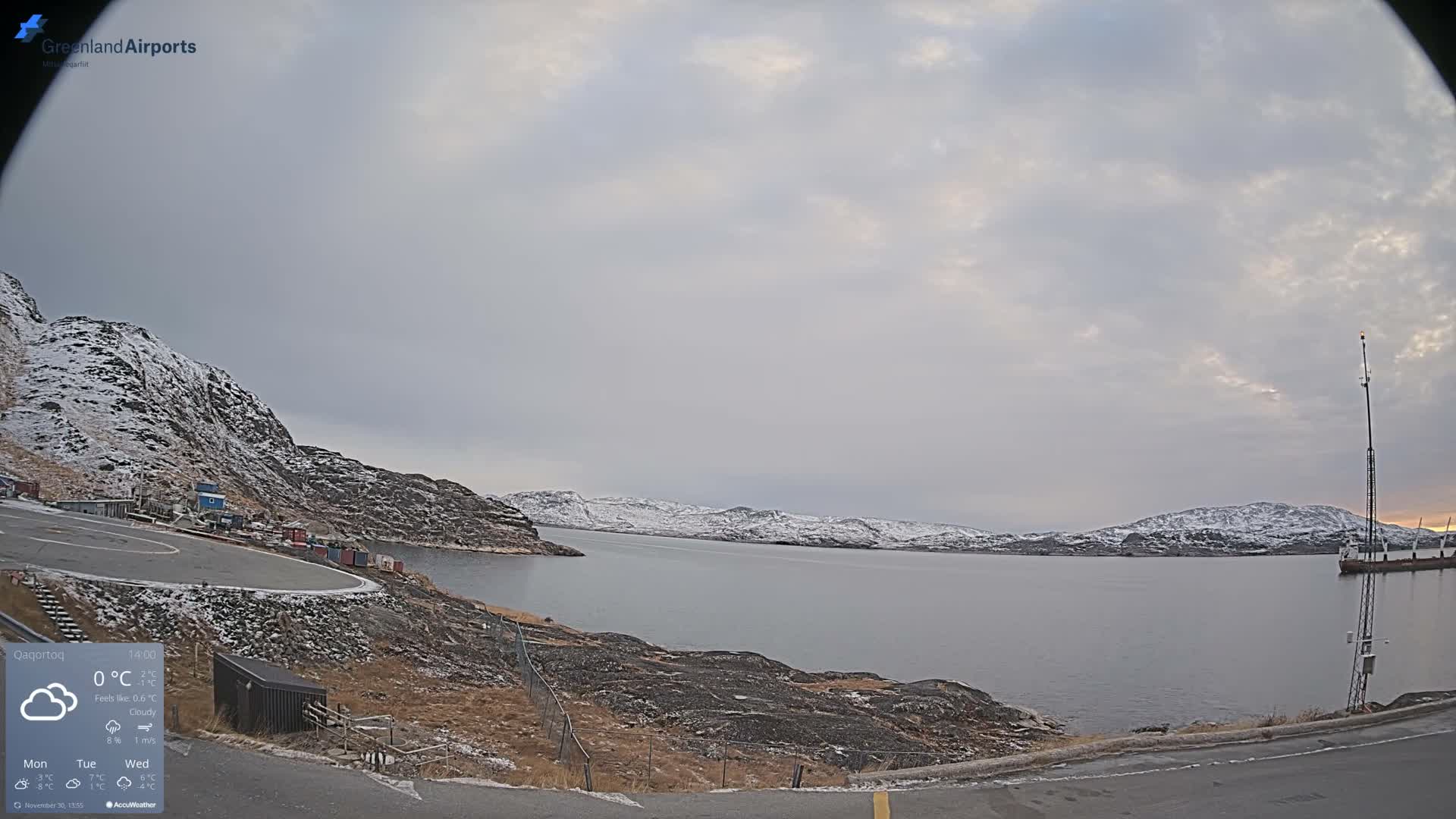 Qaqortoq Village & Mittarfik Qaqortoq Heliport Live Cam JJU / BGJH- Qaqortoq, Kujalleq, Greenland, Denmark