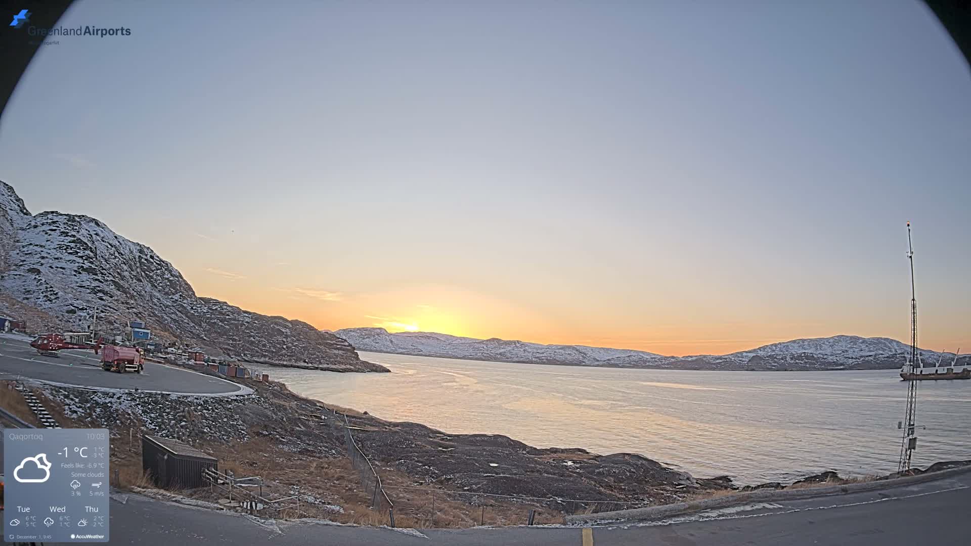Qaqortoq Village & Mittarfik Qaqortoq Heliport Live Cam JJU / BGJH- Qaqortoq, Kujalleq, Greenland, Denmark