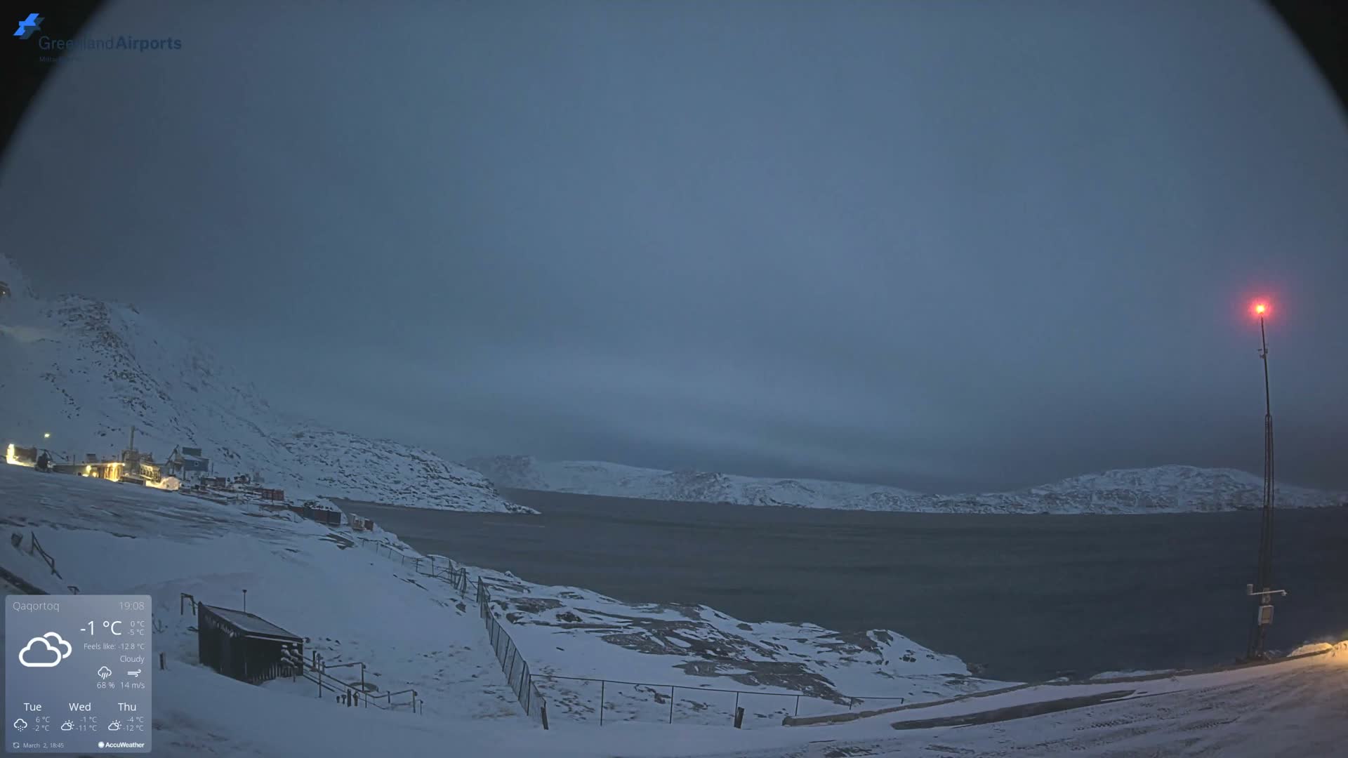 Qaqortoq Village & Mittarfik Qaqortoq Heliport Live Cam JJU / BGJH- Qaqortoq, Kujalleq, Greenland, Denmark