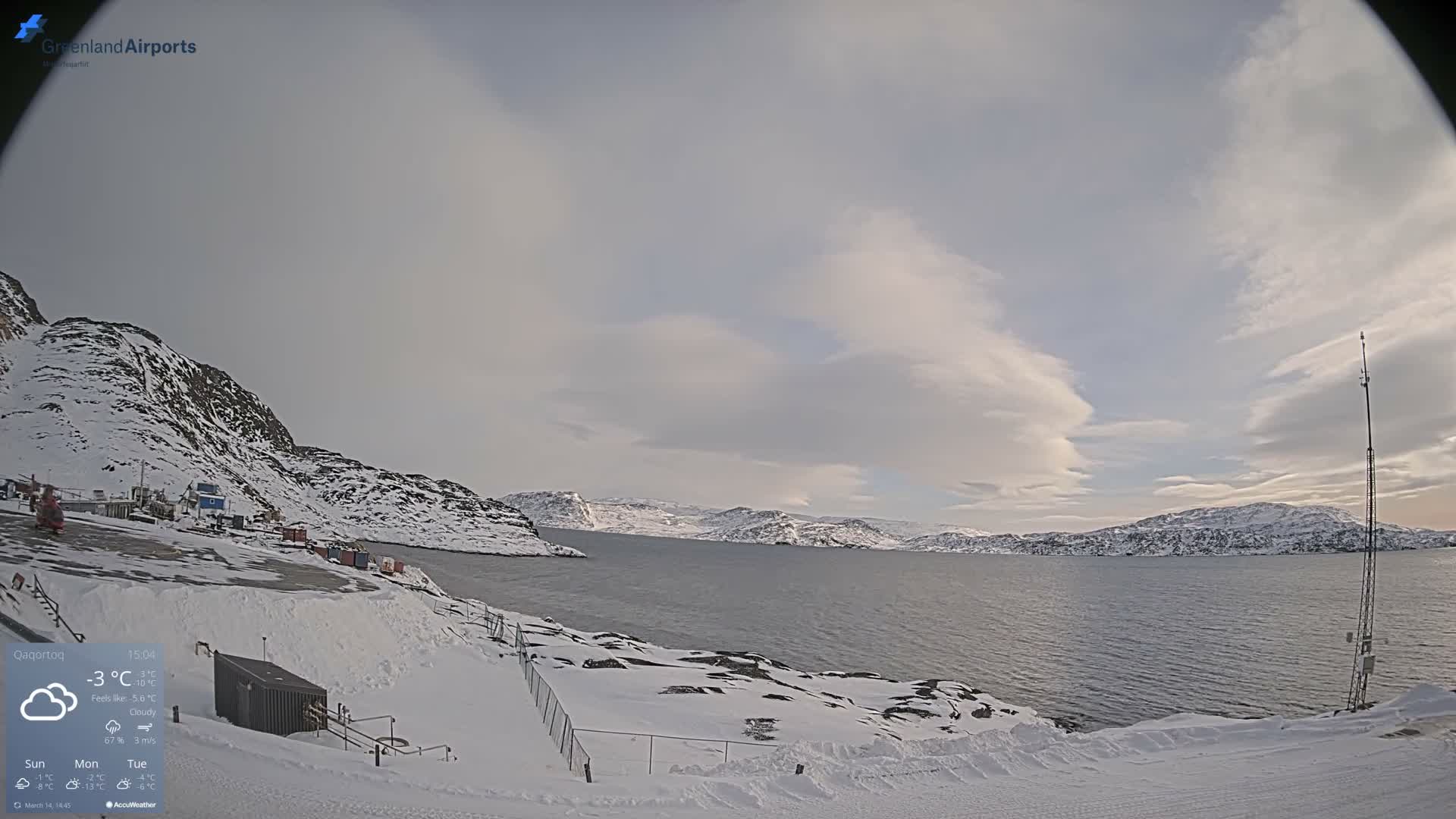 Qaqortoq Village & Mittarfik Qaqortoq Heliport Live Cam JJU / BGJH- Qaqortoq, Kujalleq, Greenland, Denmark