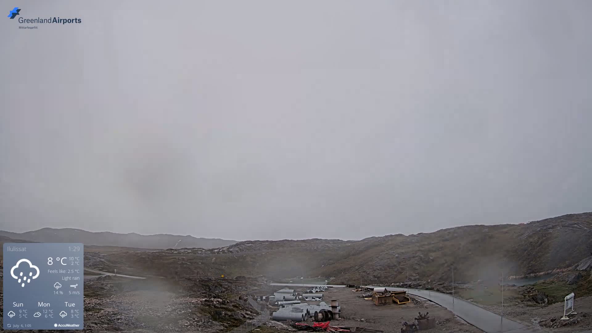 Ilulissat Airport South Gate View Live Cam JAV / BGJN - Ilulissat, Avannaata, Greenland, Denmark