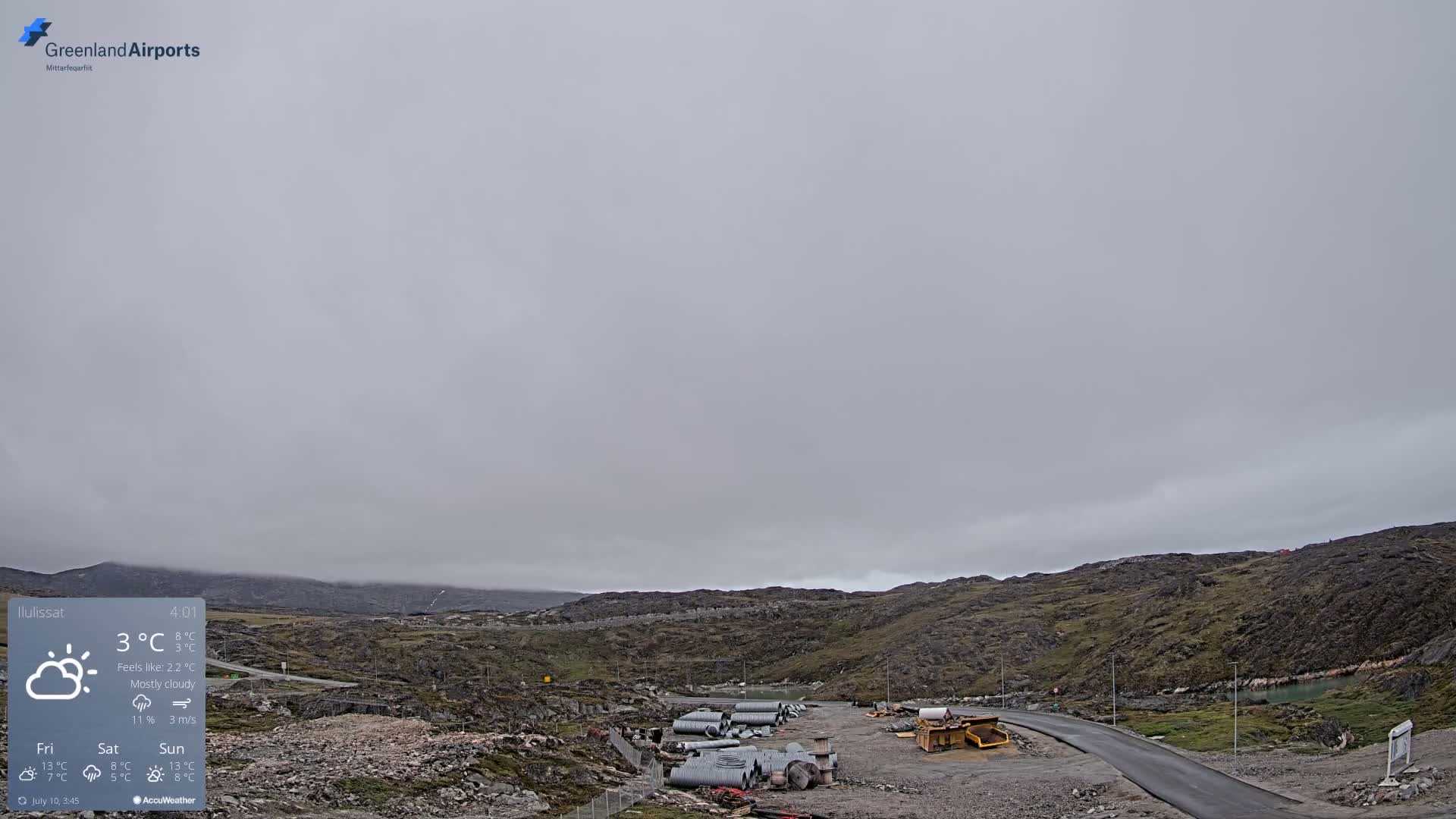 Ilulissat Airport South Gate View Live Cam JAV / BGJN - Ilulissat, Avannaata, Greenland, Denmark