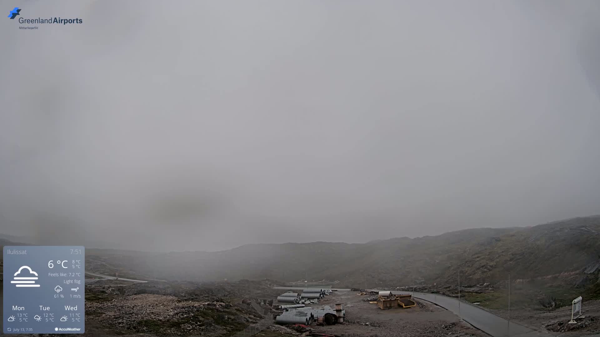 Ilulissat Airport South Gate View Live Cam JAV / BGJN - Ilulissat, Avannaata, Greenland, Denmark