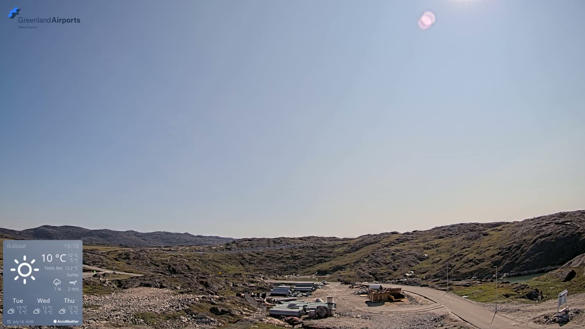 Ilulissat Airport South Gate View Live Cam JAV / BGJN - Ilulissat, Avannaata, Greenland, Denmark