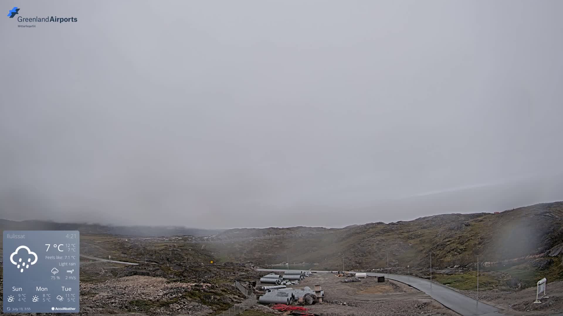 Ilulissat Airport South Gate View Live Cam JAV / BGJN - Ilulissat, Avannaata, Greenland, Denmark