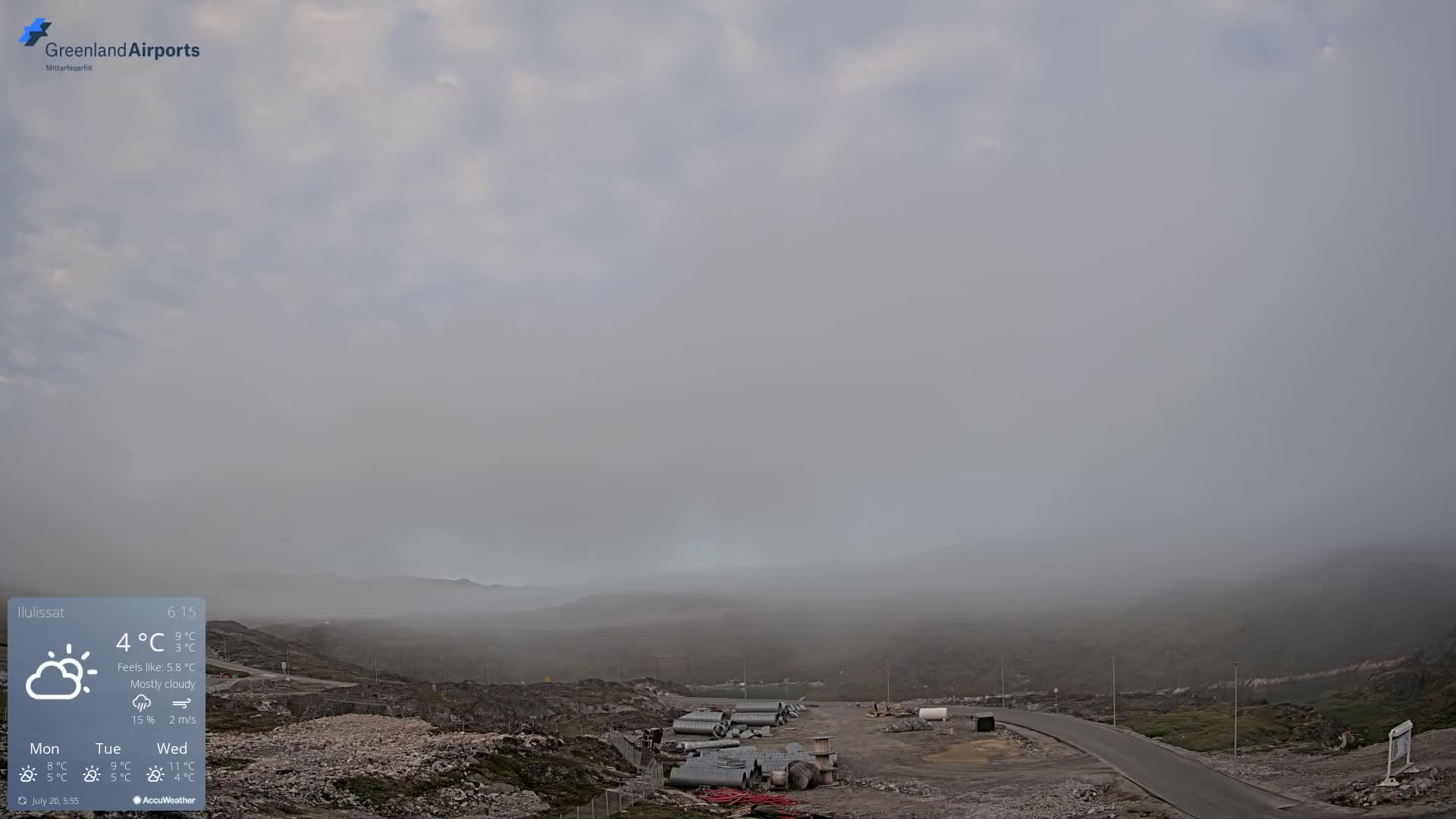 Ilulissat Airport South Gate View Live Cam JAV / BGJN - Ilulissat, Avannaata, Greenland, Denmark