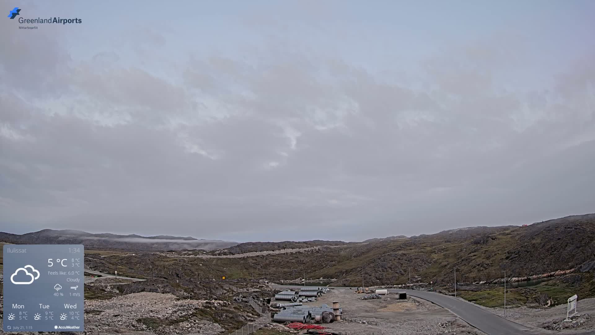 Ilulissat Airport South Gate View Live Cam JAV / BGJN - Ilulissat, Avannaata, Greenland, Denmark