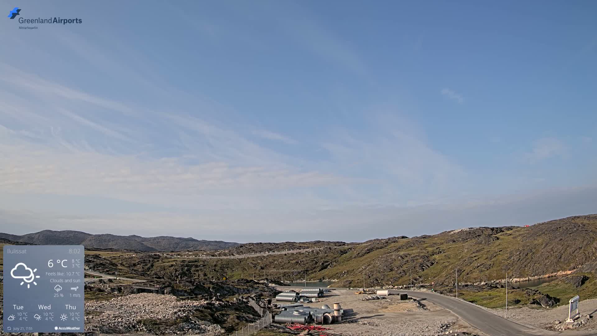 Ilulissat Airport South Gate View Live Cam JAV / BGJN - Ilulissat, Avannaata, Greenland, Denmark