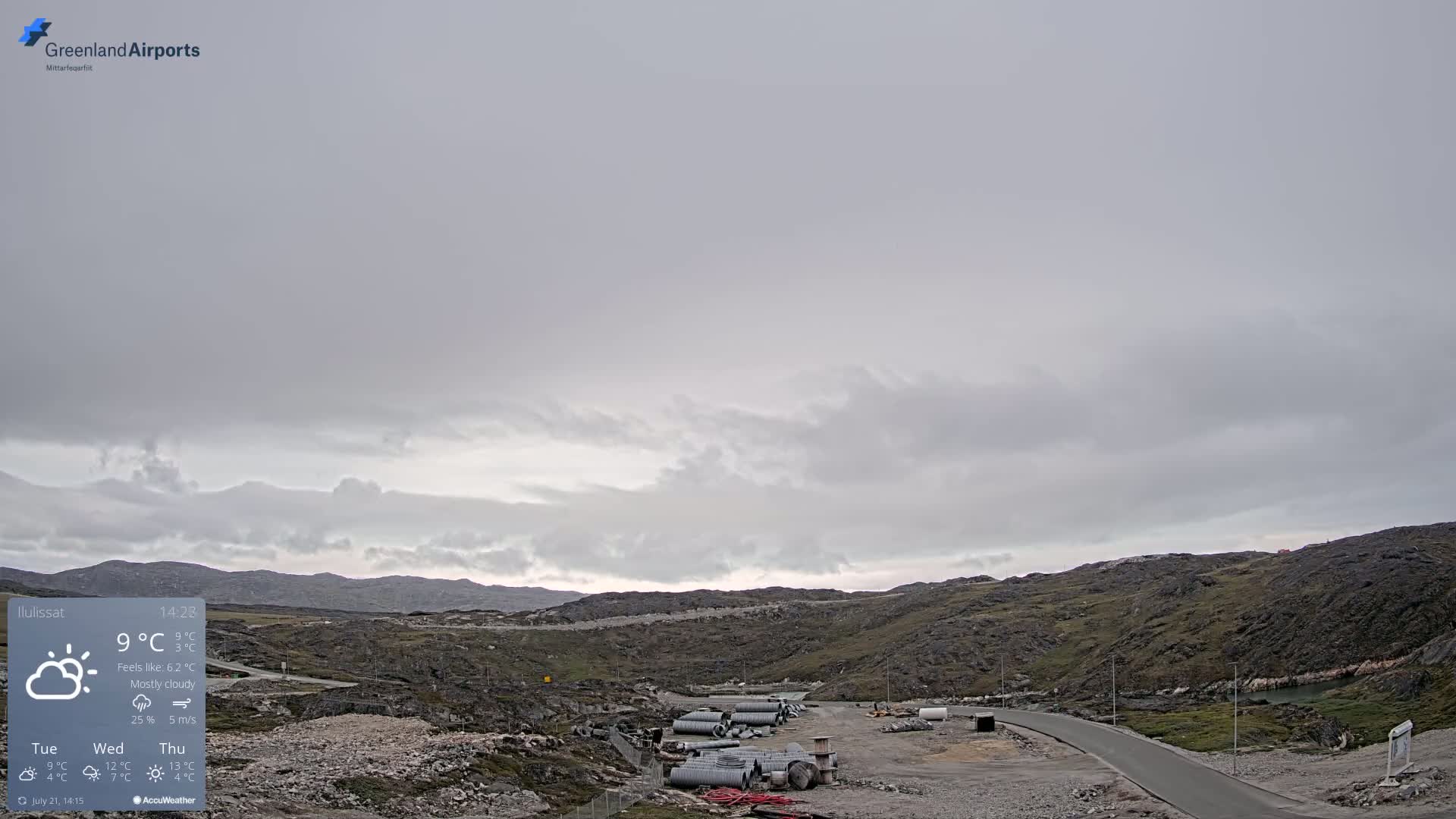 Ilulissat Airport South Gate View Live Cam JAV / BGJN - Ilulissat, Avannaata, Greenland, Denmark