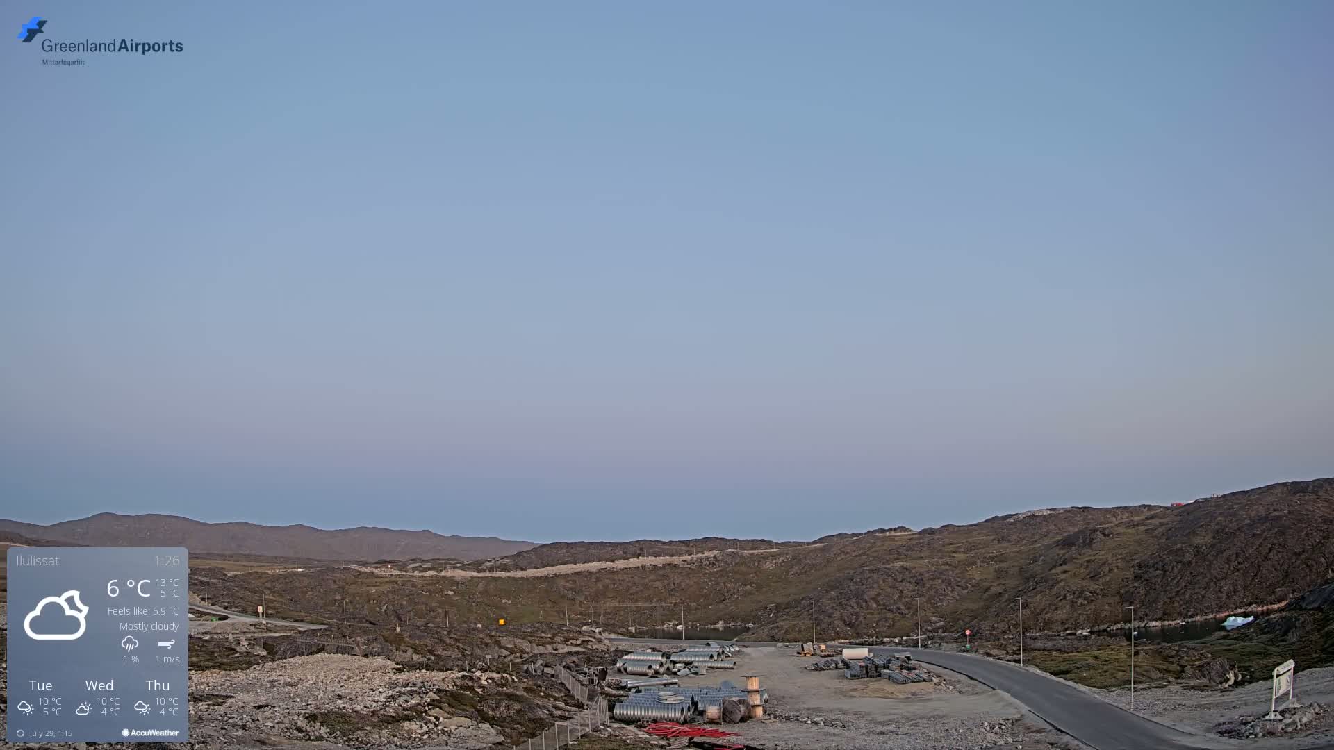 Ilulissat Airport South Gate View Live Cam JAV / BGJN - Ilulissat, Avannaata, Greenland, Denmark
