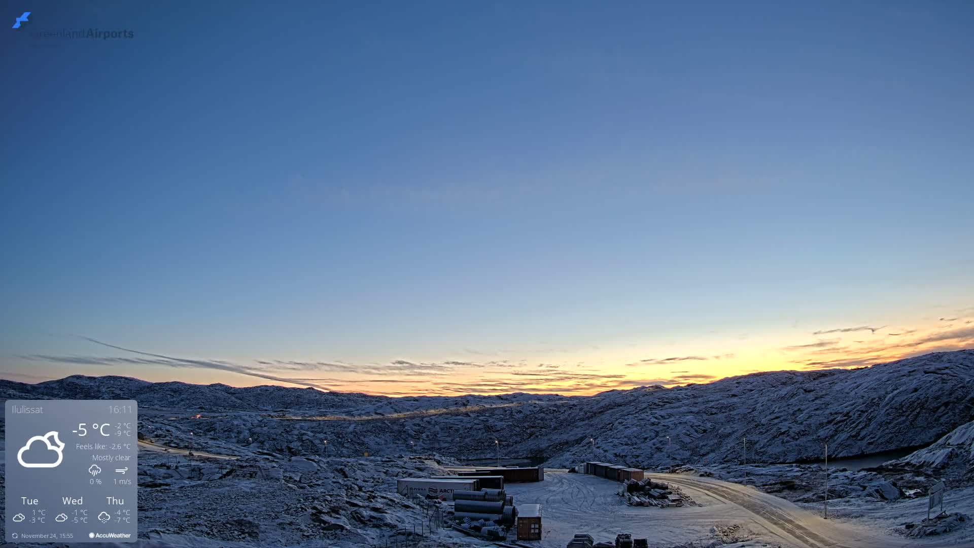 Ilulissat Airport South Gate View Live Cam JAV / BGJN - Ilulissat, Avannaata, Greenland, Denmark