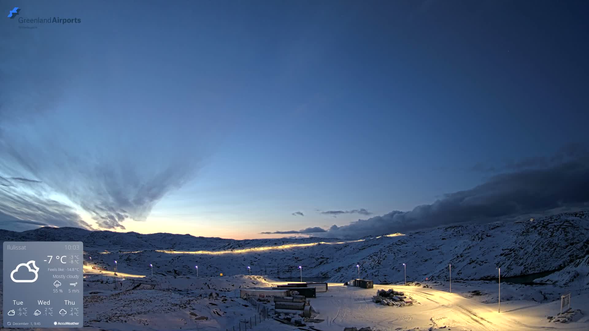 Ilulissat Airport South Gate View Live Cam JAV / BGJN - Ilulissat, Avannaata, Greenland, Denmark