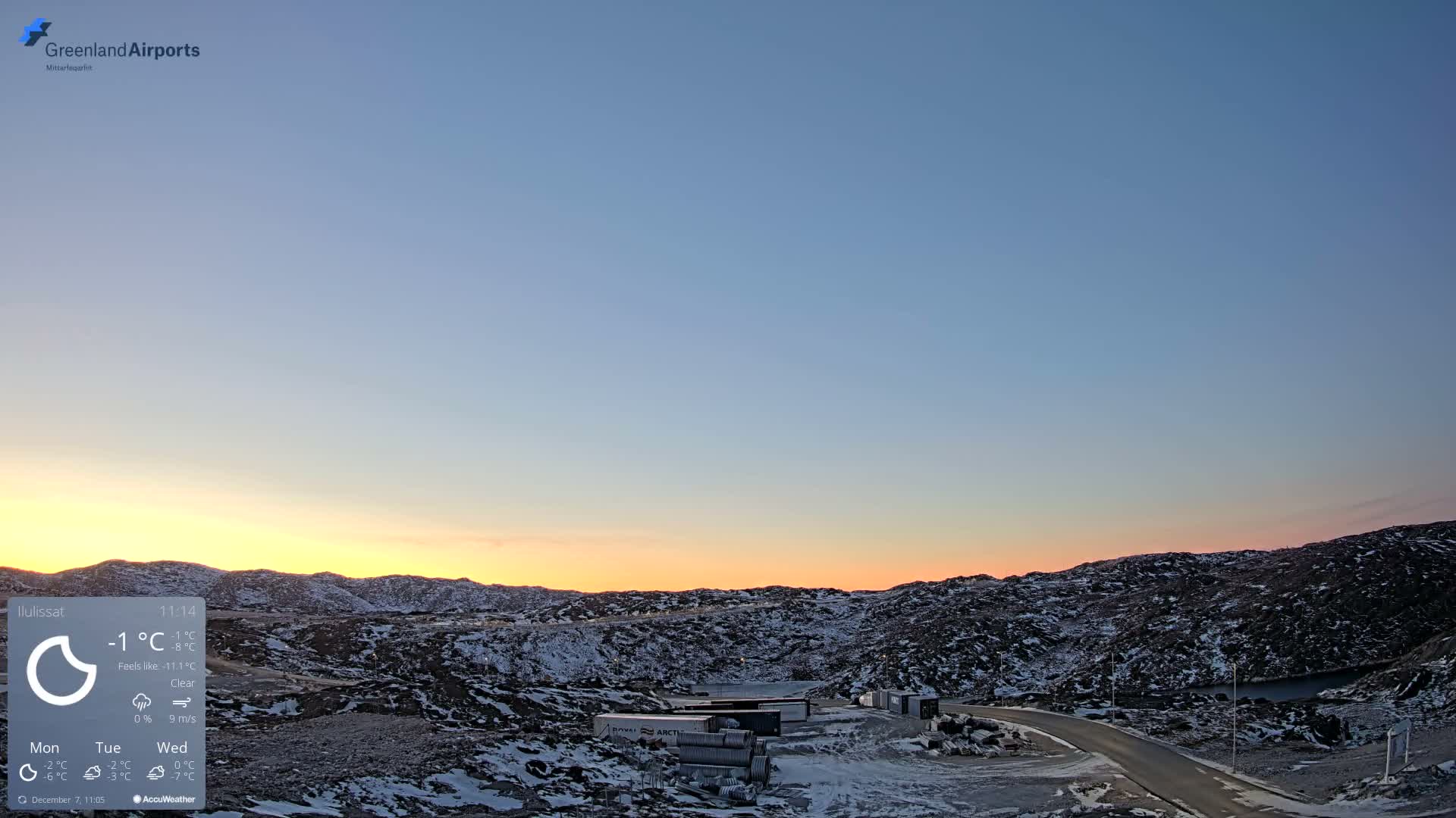 Ilulissat Airport South Gate View Live Cam JAV / BGJN - Ilulissat, Avannaata, Greenland, Denmark