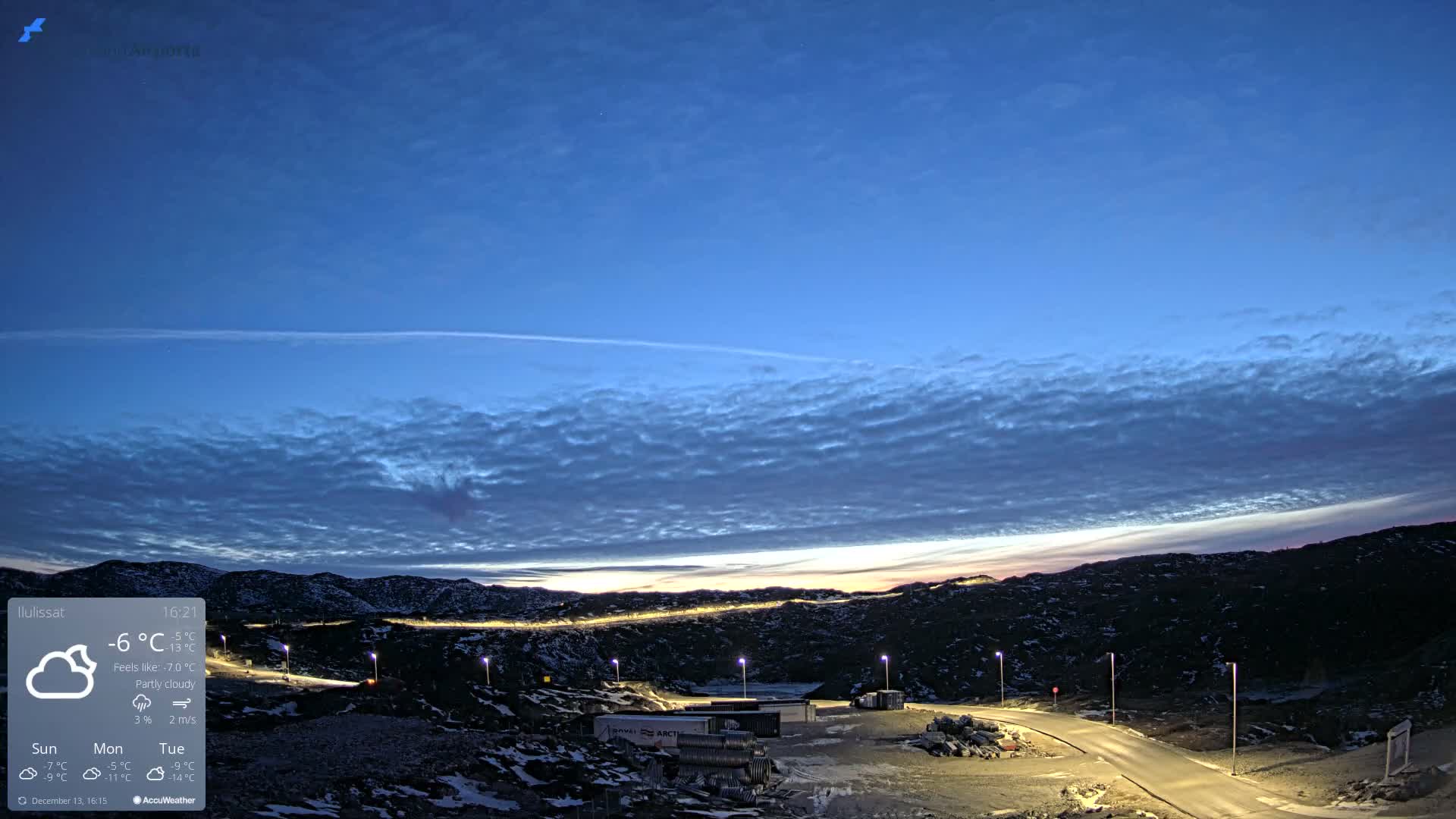 Ilulissat Airport South Gate View Live Cam JAV / BGJN - Ilulissat, Avannaata, Greenland, Denmark