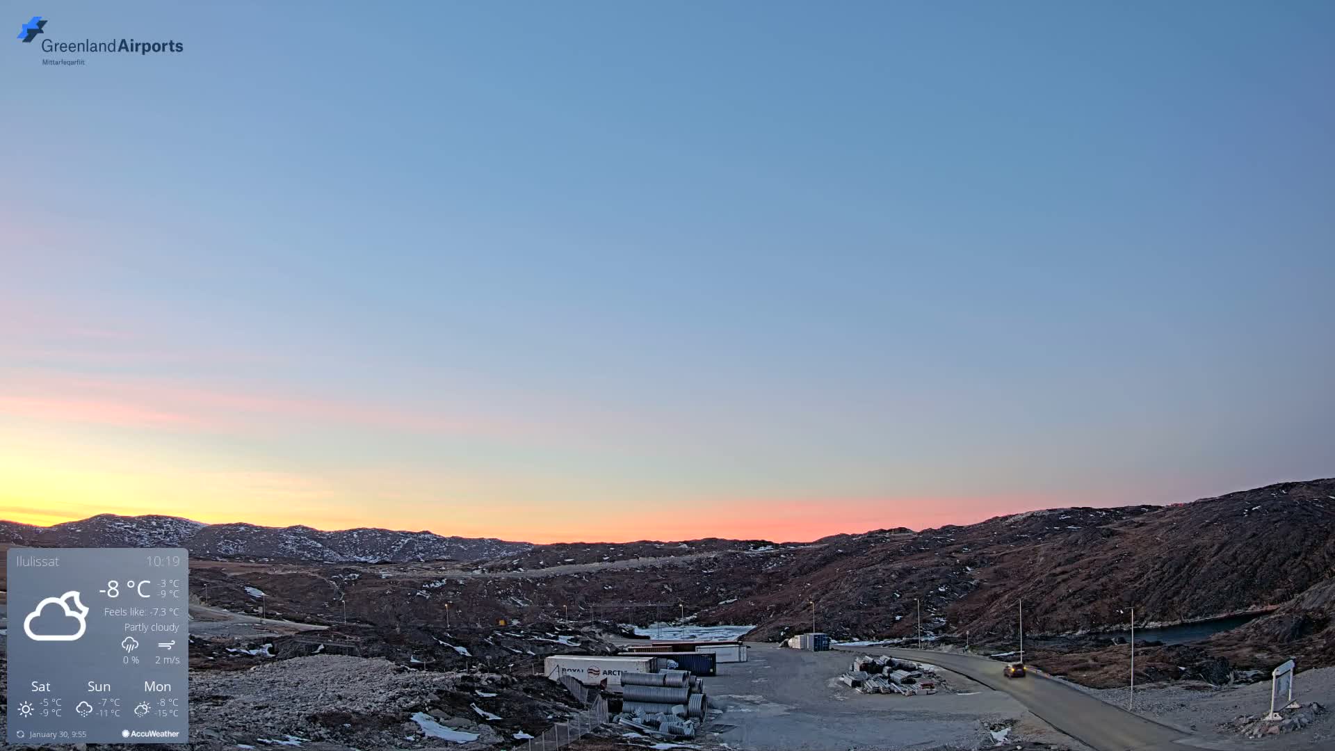 Ilulissat Airport South Gate View Live Cam JAV / BGJN - Ilulissat, Avannaata, Greenland, Denmark