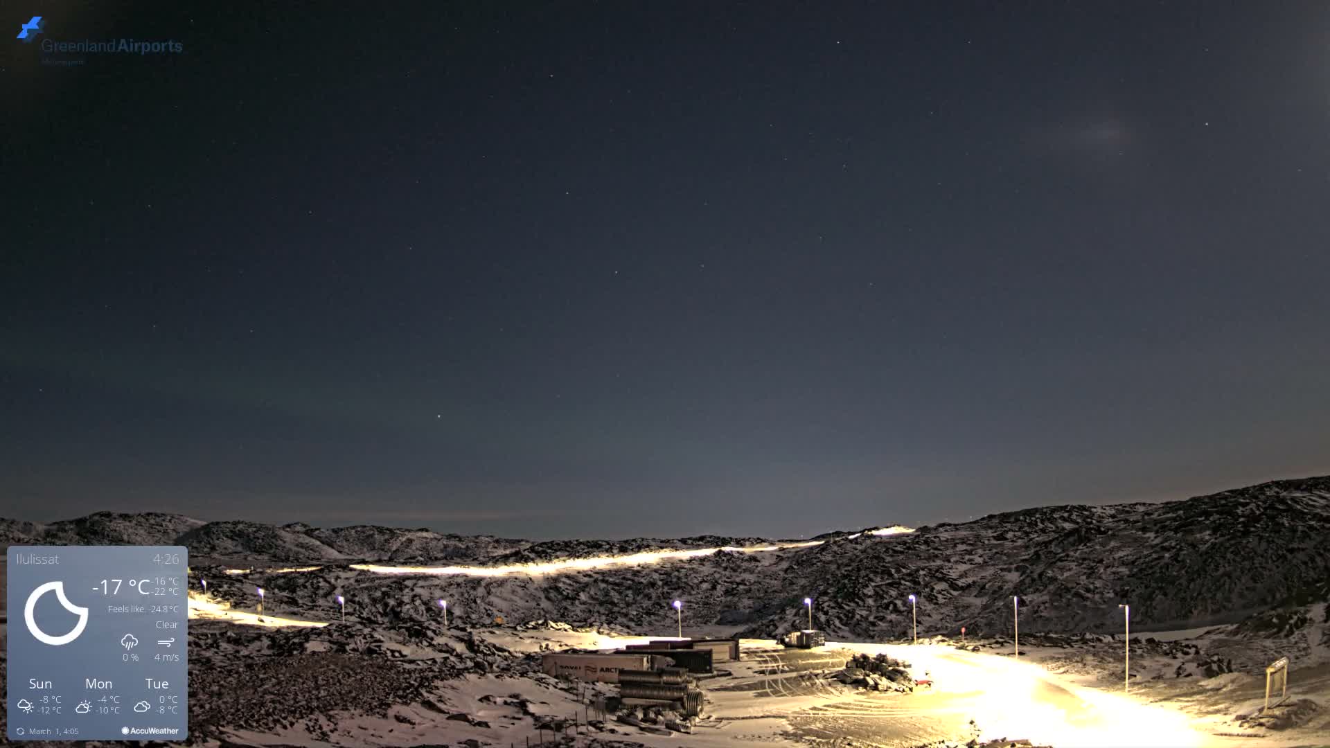 Ilulissat Airport South Gate View Live Cam JAV / BGJN - Ilulissat, Avannaata, Greenland, Denmark