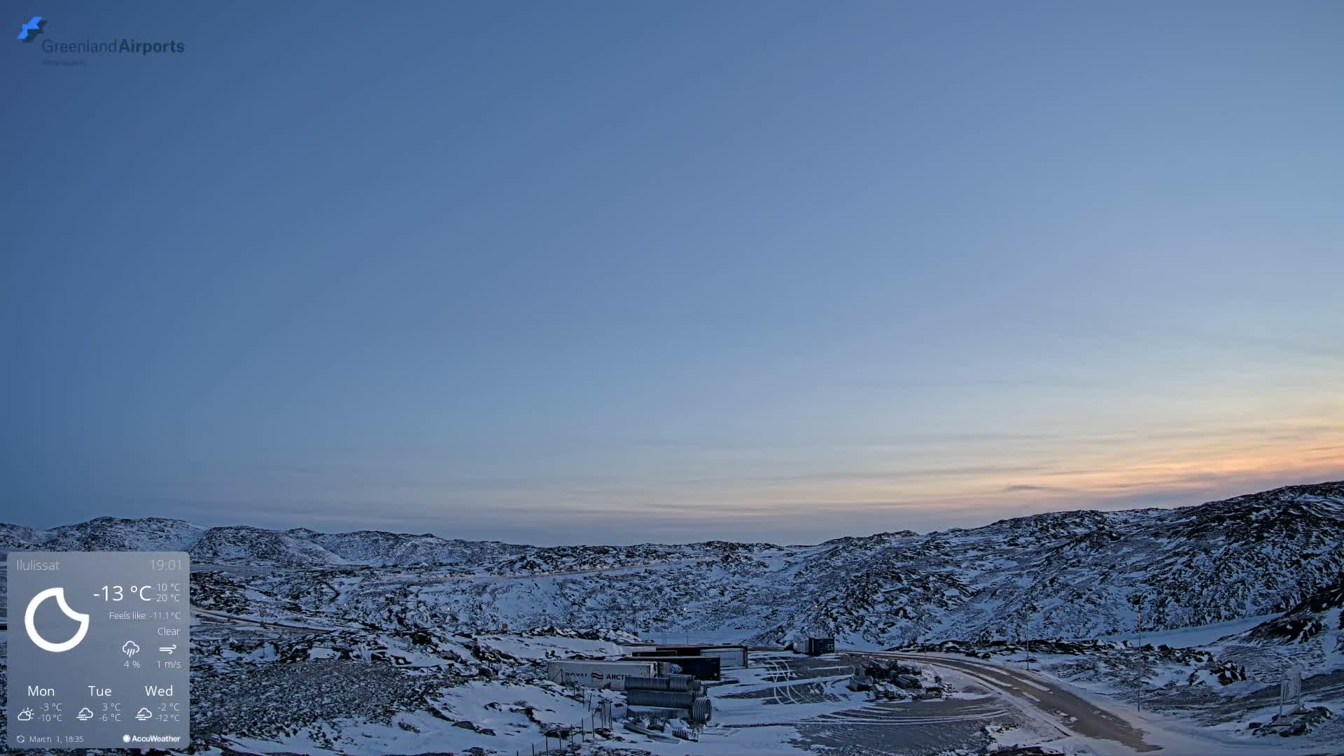 Ilulissat Airport South Gate View Live Cam JAV / BGJN - Ilulissat, Avannaata, Greenland, Denmark