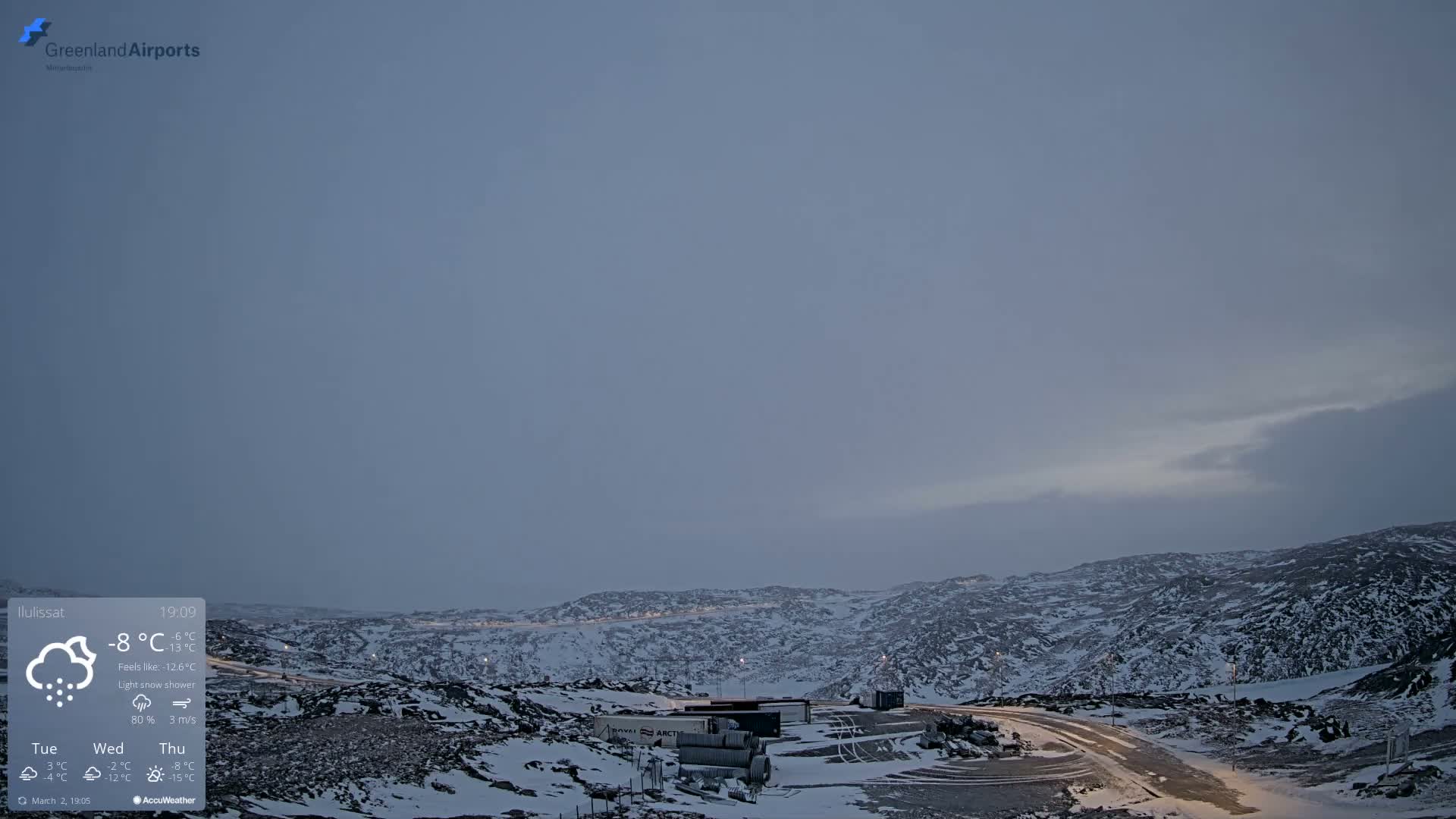 Ilulissat Airport South Gate View Live Cam JAV / BGJN - Ilulissat, Avannaata, Greenland, Denmark