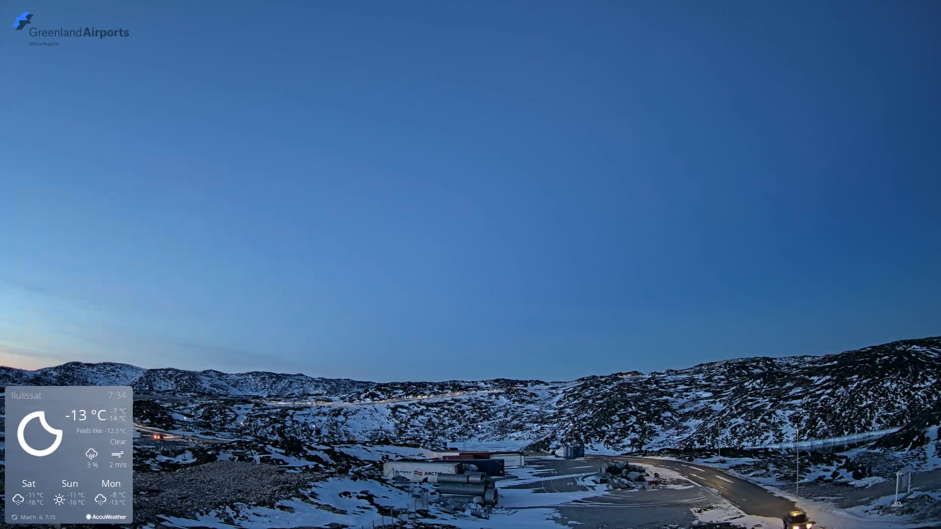 Ilulissat Airport South Gate View Live Cam JAV / BGJN - Ilulissat, Avannaata, Greenland, Denmark