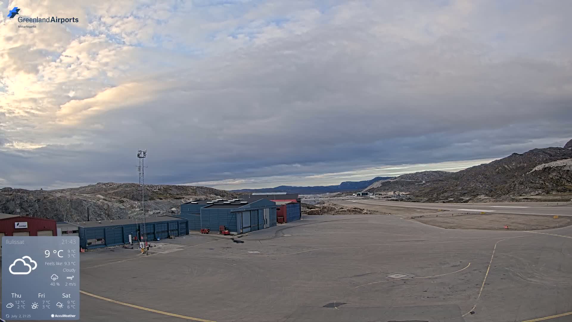 Mittarfik Ilulissat Airport North Towards View Live Cam JAV / BGJN - Ilulissat, Avannaata, Greenland, Denmark
