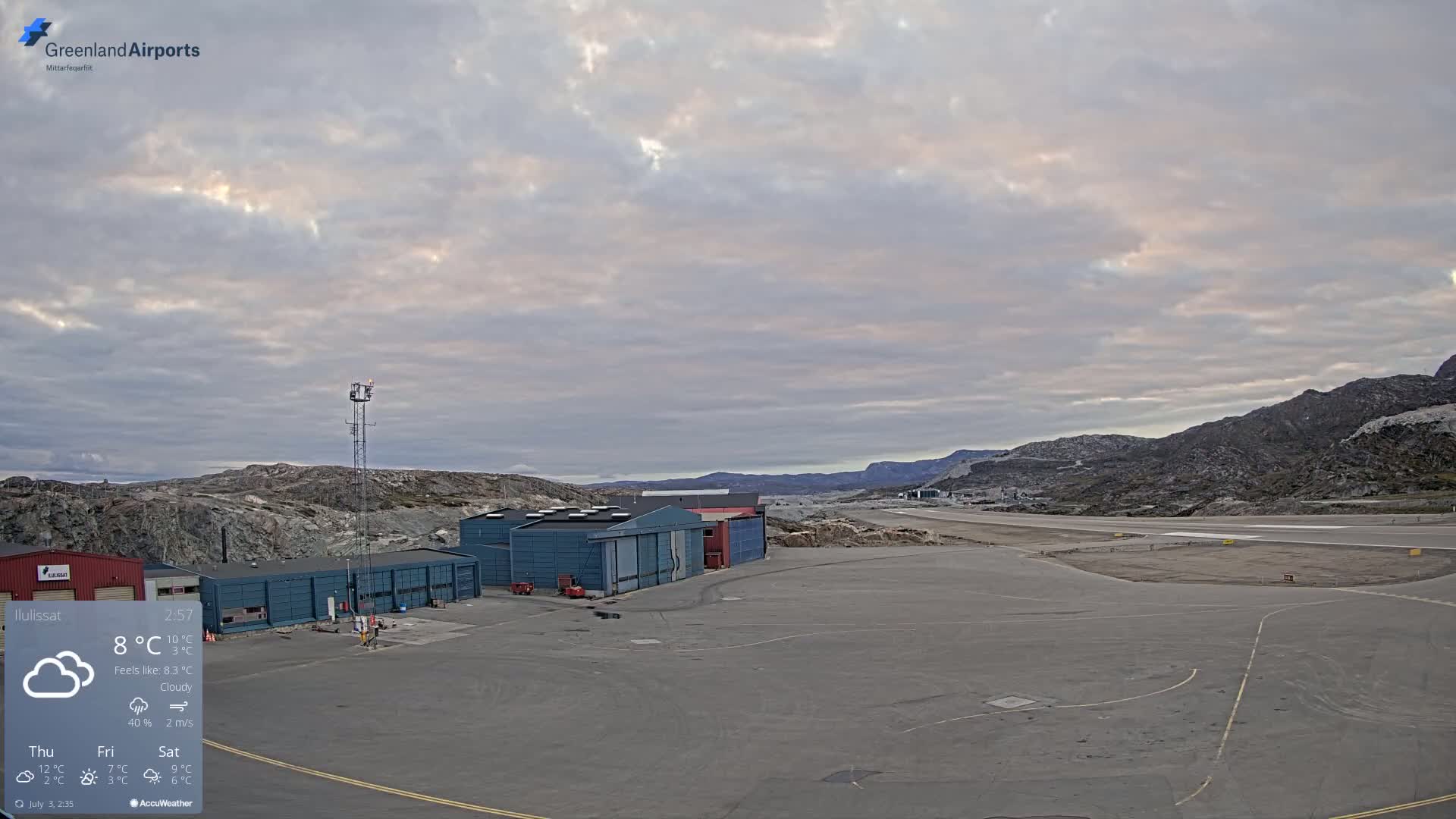 Mittarfik Ilulissat Airport North Towards View Live Cam JAV / BGJN - Ilulissat, Avannaata, Greenland, Denmark