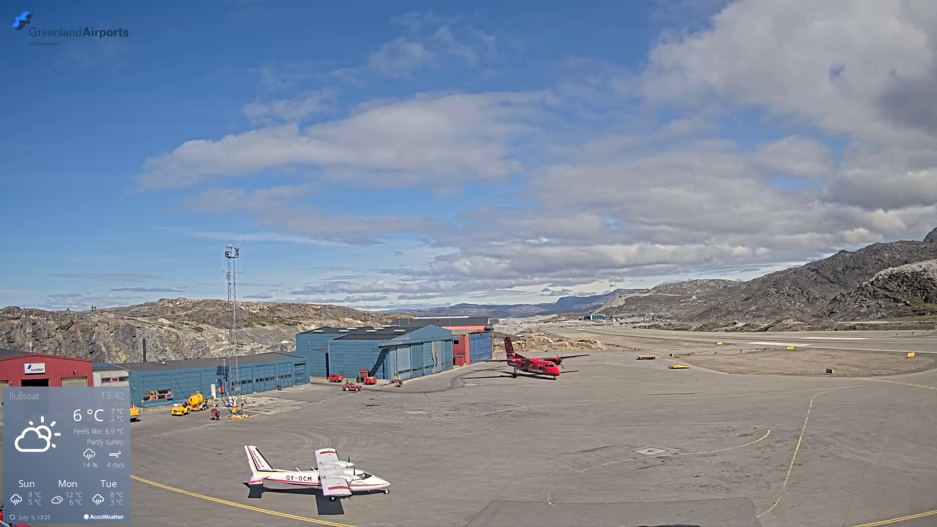Mittarfik Ilulissat Airport North Towards View Live Cam JAV / BGJN - Ilulissat, Avannaata, Greenland, Denmark