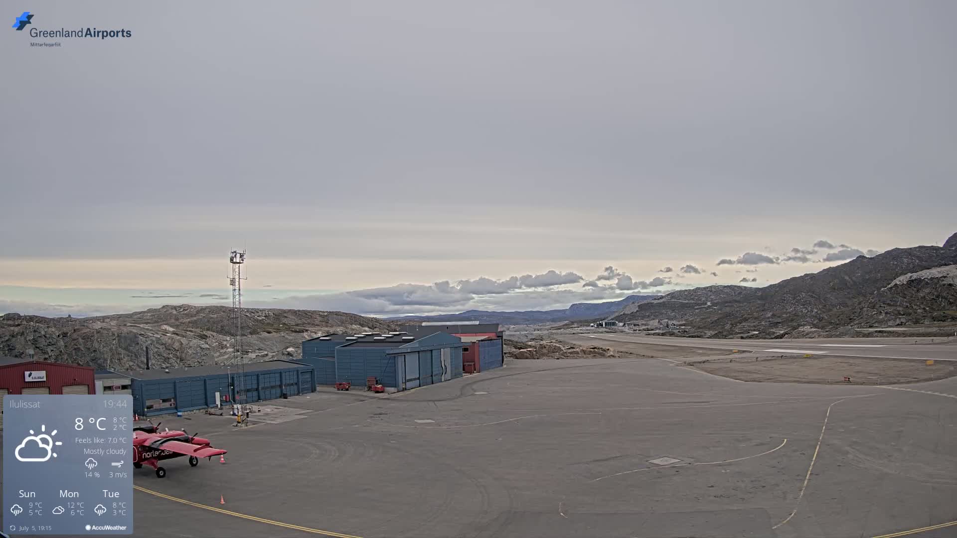 Mittarfik Ilulissat Airport North Towards View Live Cam JAV / BGJN - Ilulissat, Avannaata, Greenland, Denmark