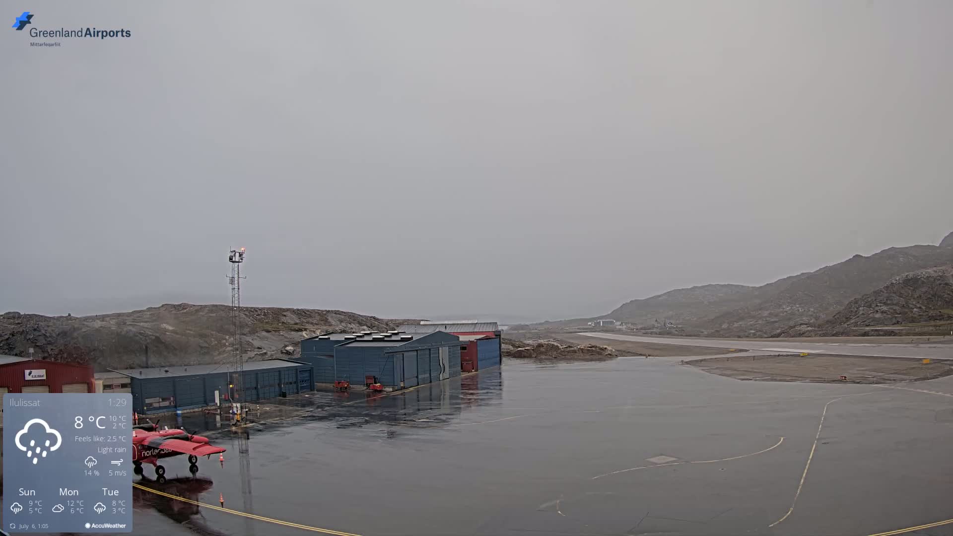 Mittarfik Ilulissat Airport North Towards View Live Cam JAV / BGJN - Ilulissat, Avannaata, Greenland, Denmark