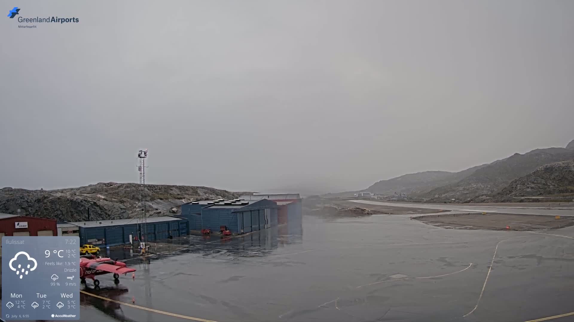 Mittarfik Ilulissat Airport North Towards View Live Cam JAV / BGJN - Ilulissat, Avannaata, Greenland, Denmark
