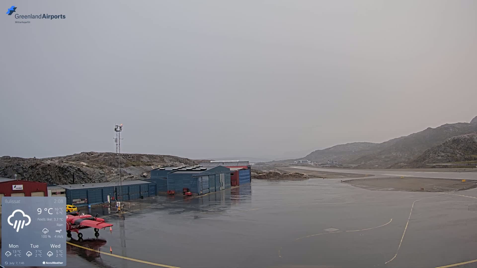 Mittarfik Ilulissat Airport North Towards View Live Cam JAV / BGJN - Ilulissat, Avannaata, Greenland, Denmark