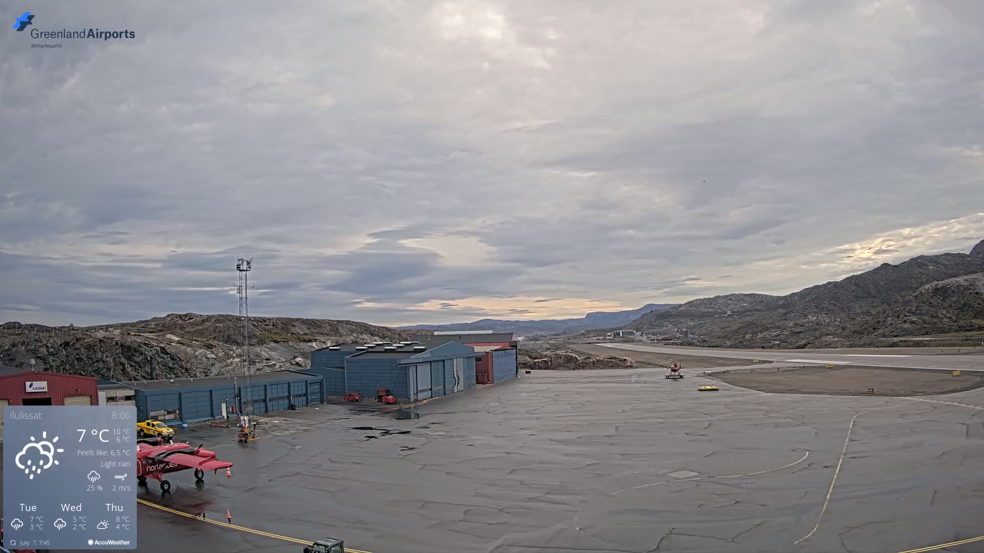 Mittarfik Ilulissat Airport North Towards View Live Cam JAV / BGJN - Ilulissat, Avannaata, Greenland, Denmark