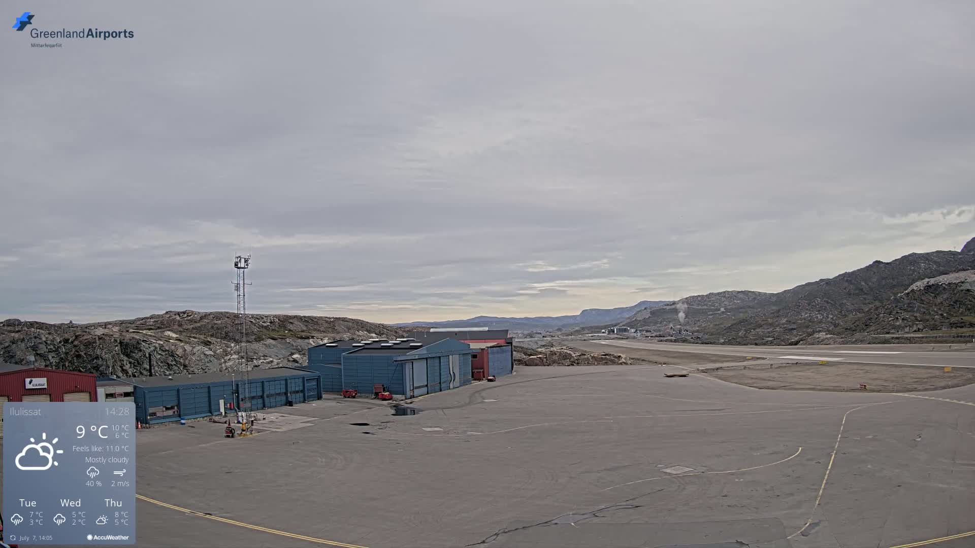 Mittarfik Ilulissat Airport North Towards View Live Cam JAV / BGJN - Ilulissat, Avannaata, Greenland, Denmark