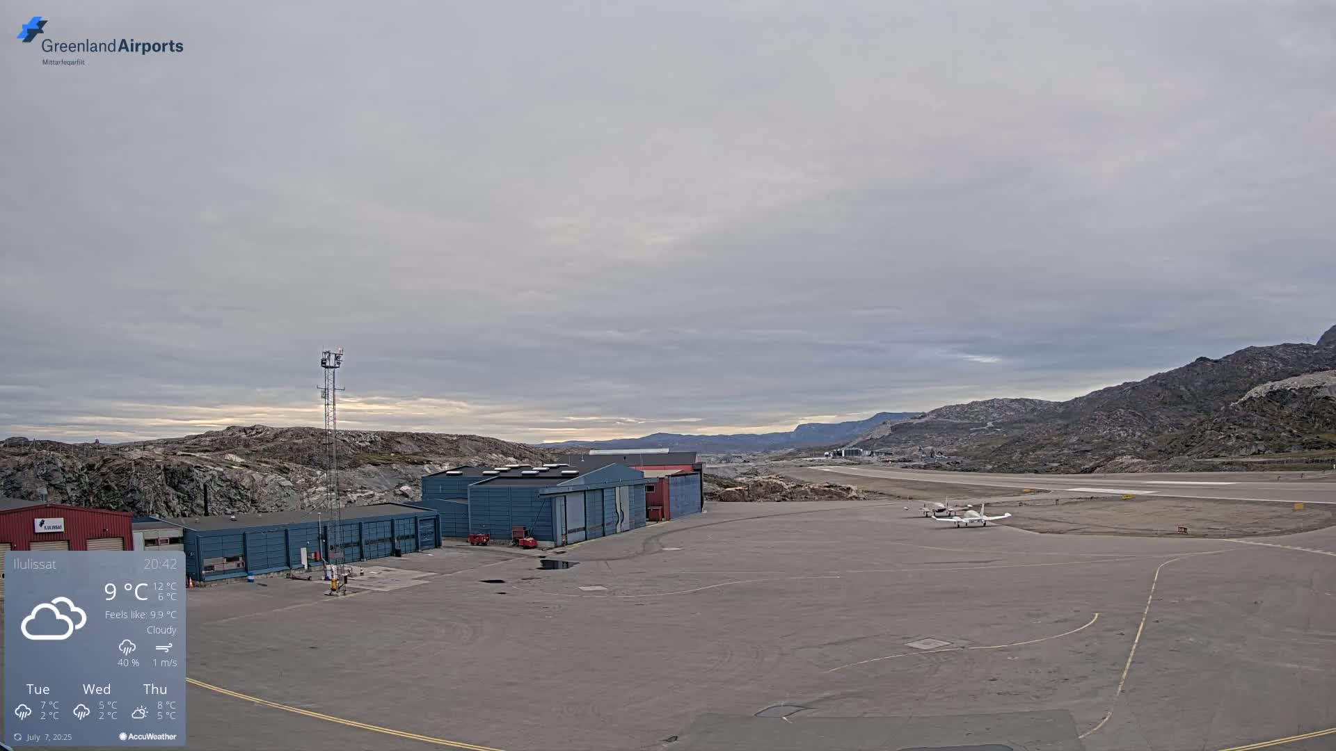 Mittarfik Ilulissat Airport North Towards View Live Cam JAV / BGJN - Ilulissat, Avannaata, Greenland, Denmark