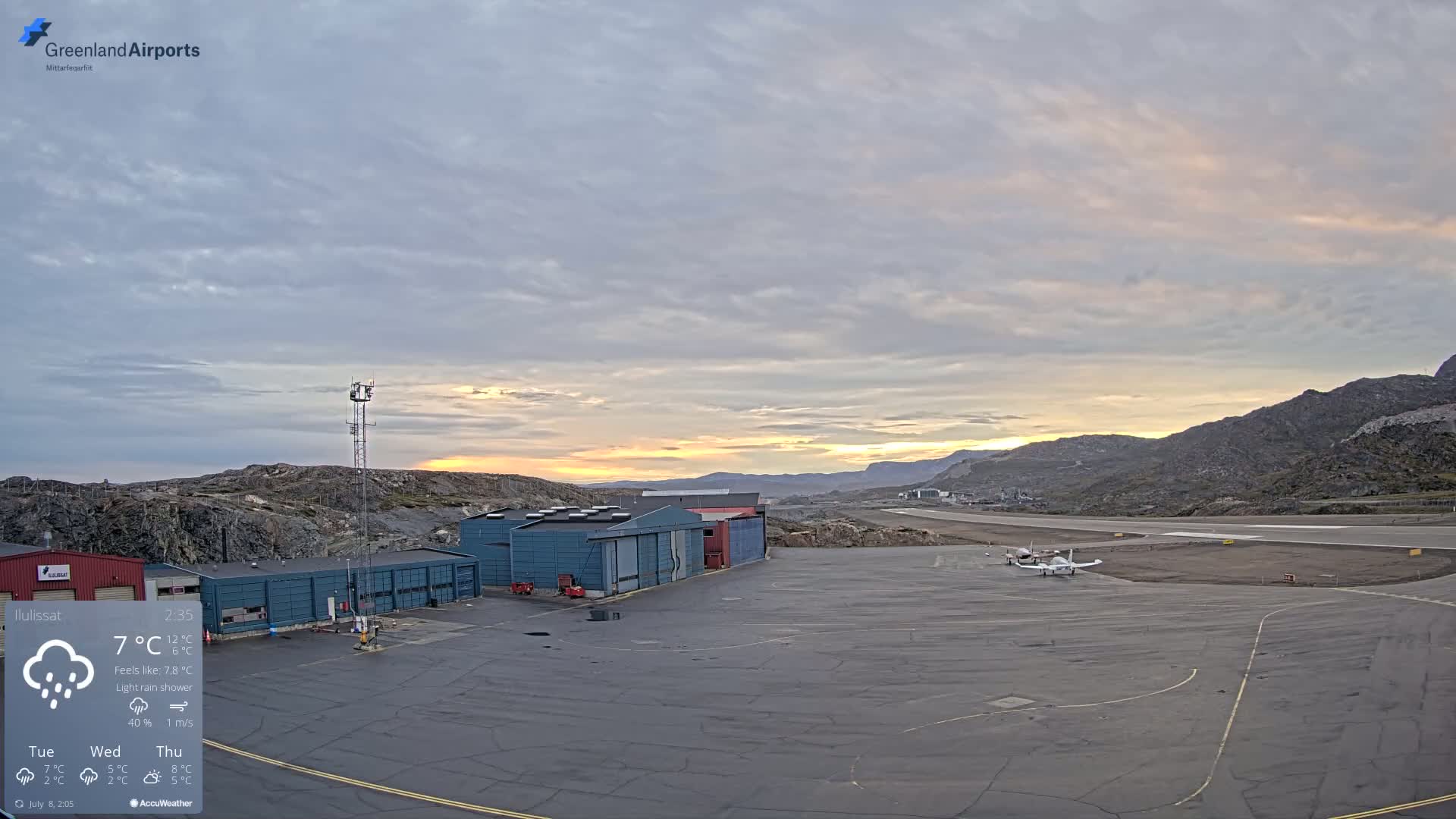 Mittarfik Ilulissat Airport North Towards View Live Cam JAV / BGJN - Ilulissat, Avannaata, Greenland, Denmark