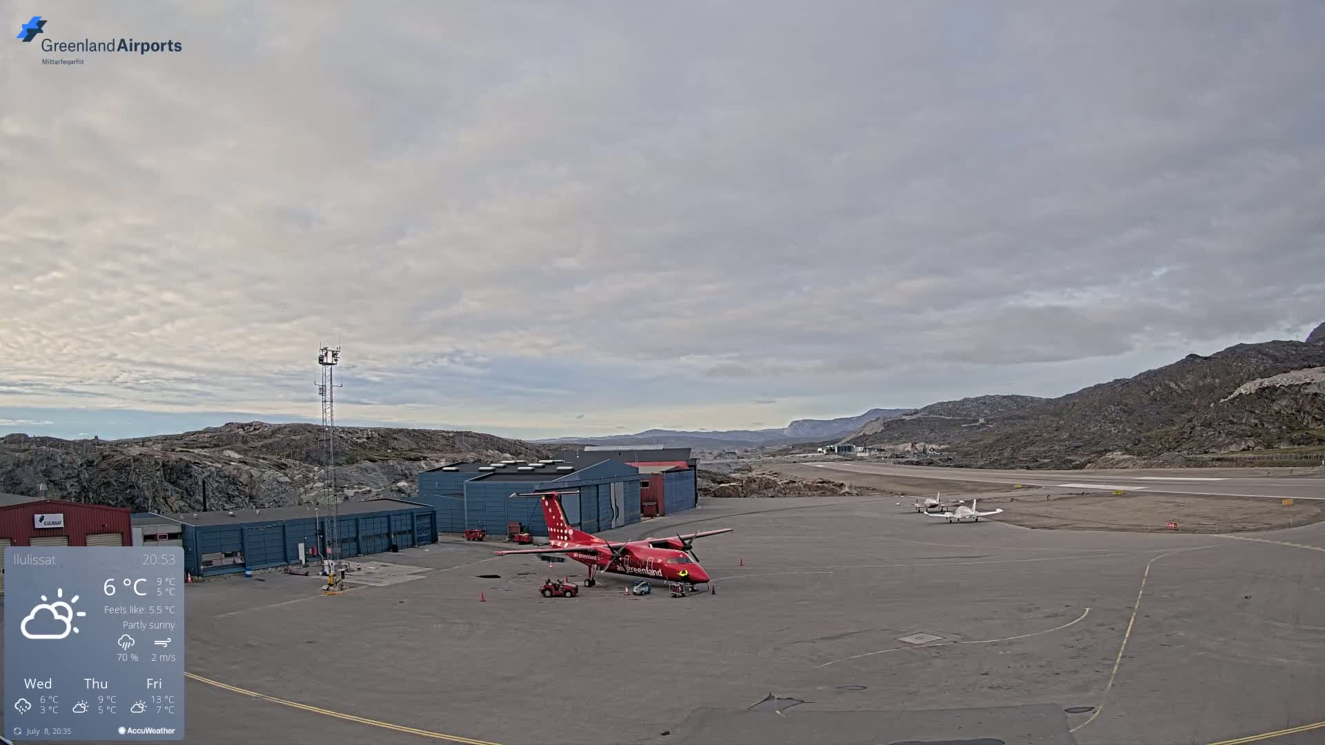 Mittarfik Ilulissat Airport North Towards View Live Cam JAV / BGJN - Ilulissat, Avannaata, Greenland, Denmark