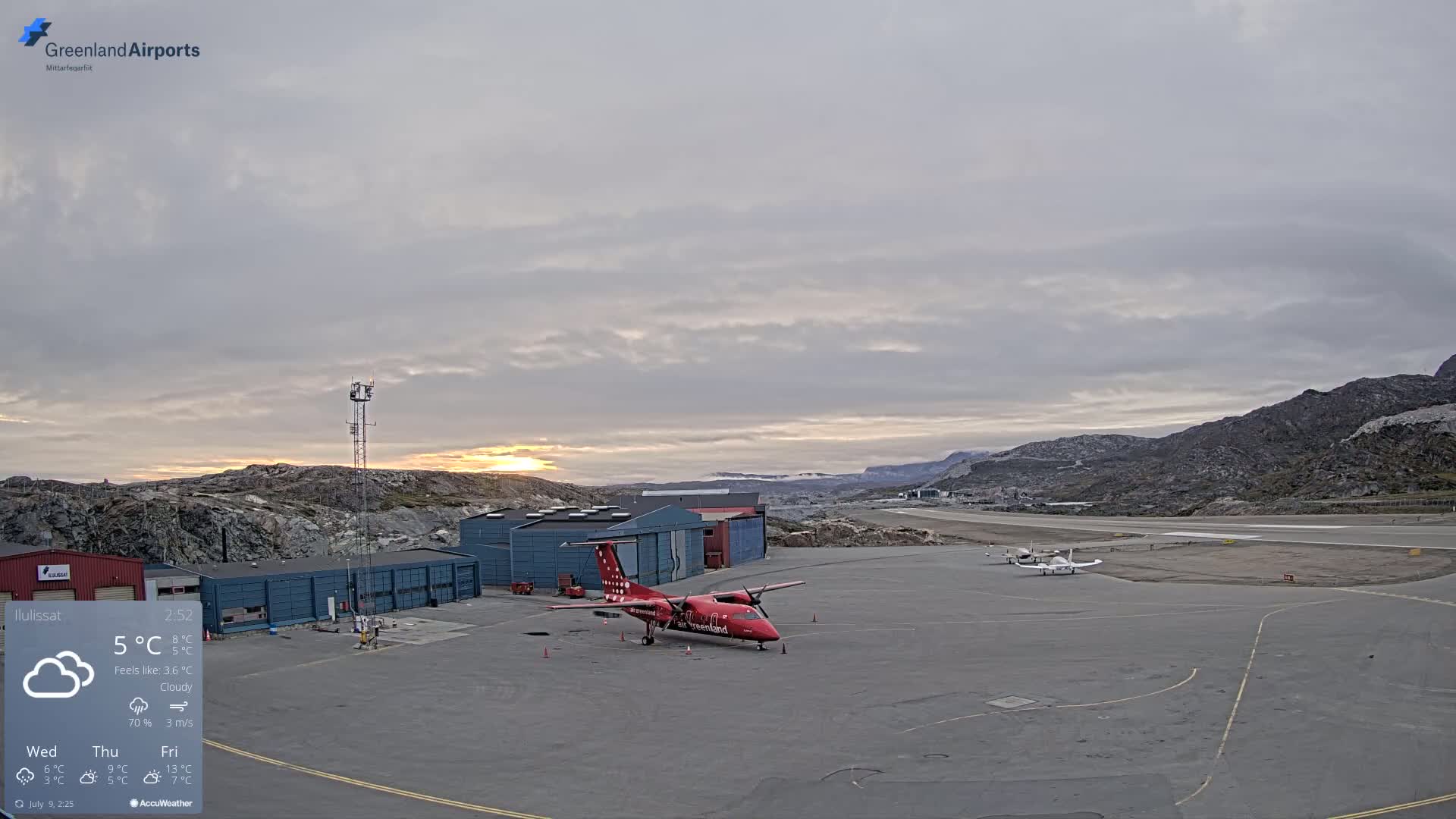 Mittarfik Ilulissat Airport North Towards View Live Cam JAV / BGJN - Ilulissat, Avannaata, Greenland, Denmark