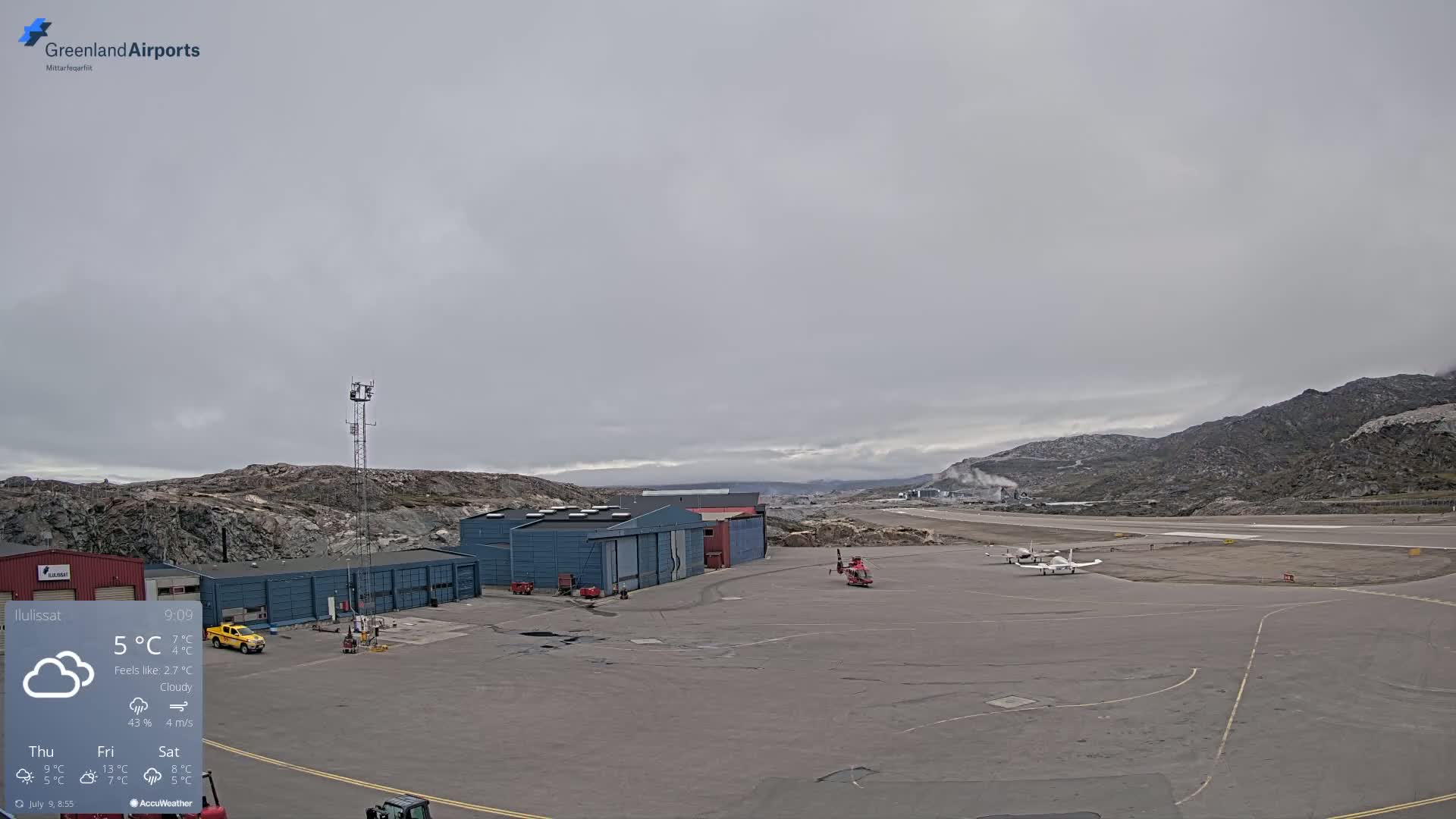 Mittarfik Ilulissat Airport North Towards View Live Cam JAV / BGJN - Ilulissat, Avannaata, Greenland, Denmark