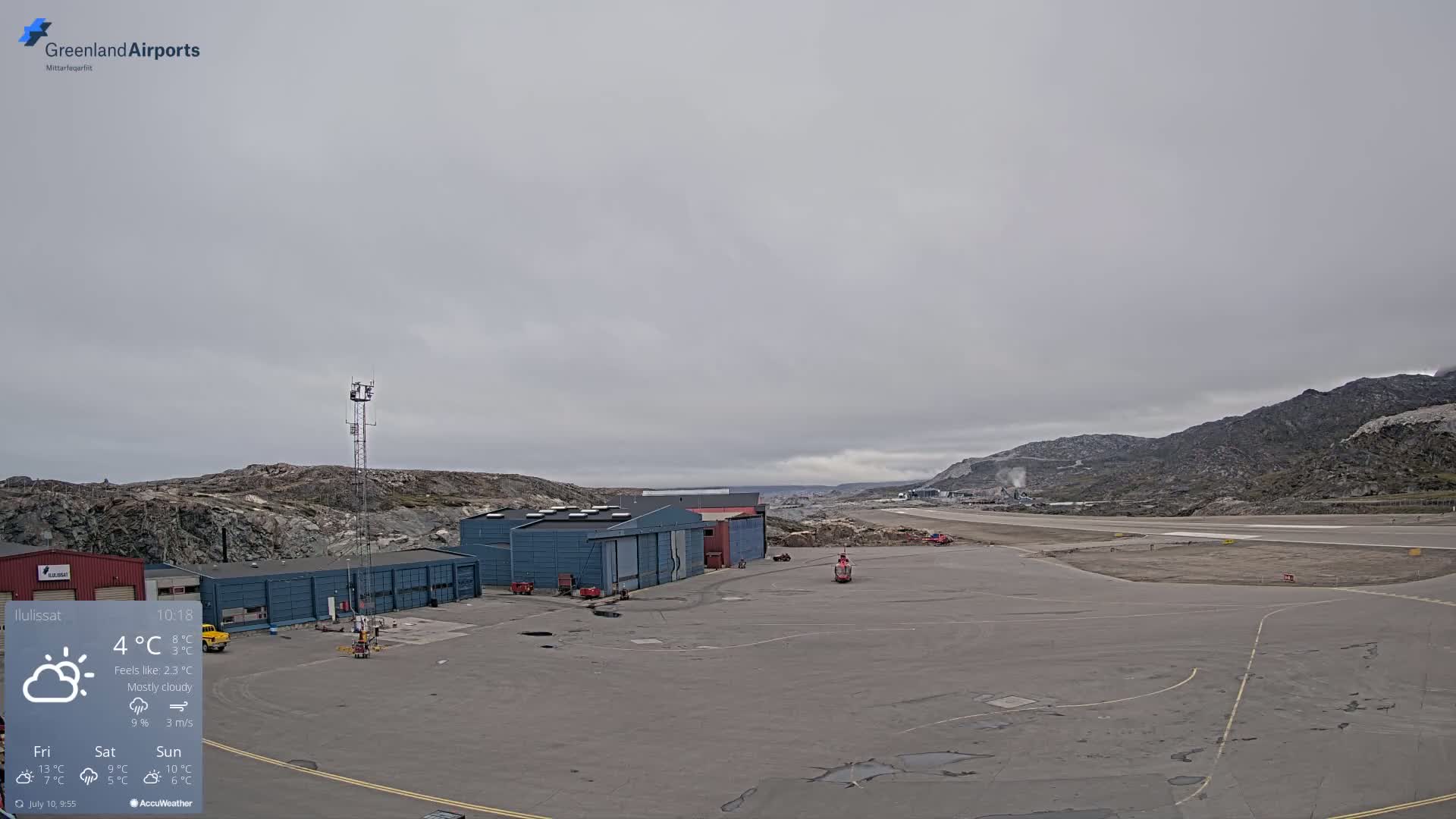 Mittarfik Ilulissat Airport North Towards View Live Cam JAV / BGJN - Ilulissat, Avannaata, Greenland, Denmark
