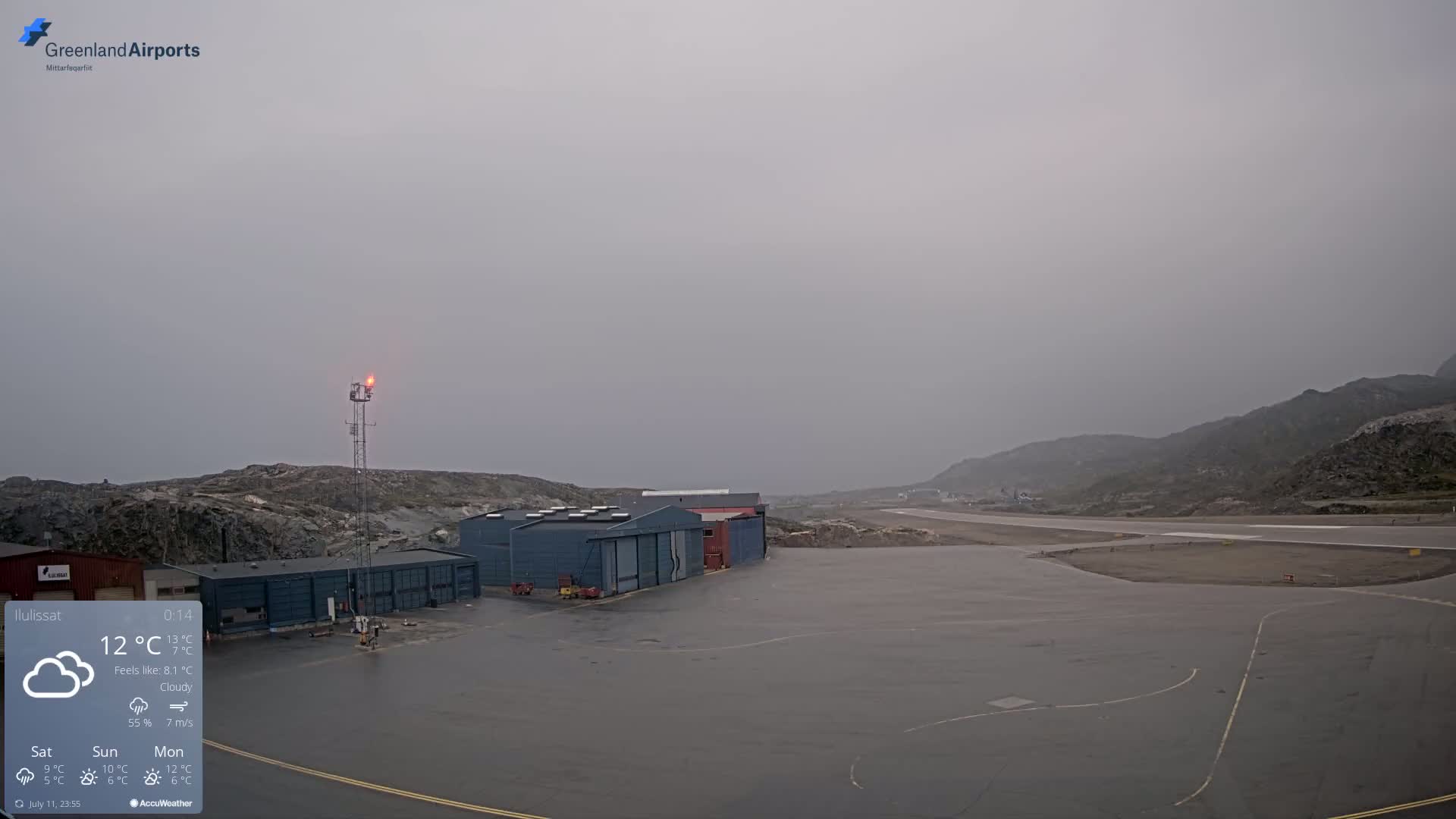 Mittarfik Ilulissat Airport North Towards View Live Cam JAV / BGJN - Ilulissat, Avannaata, Greenland, Denmark