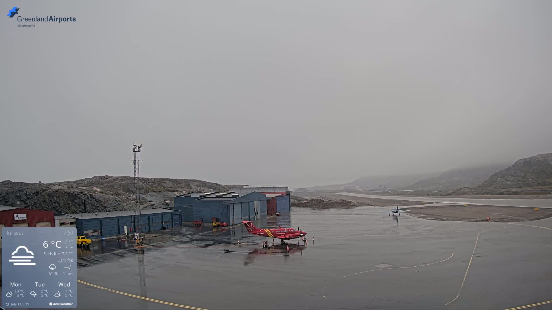 Mittarfik Ilulissat Airport North Towards View Live Cam JAV / BGJN - Ilulissat, Avannaata, Greenland, Denmark