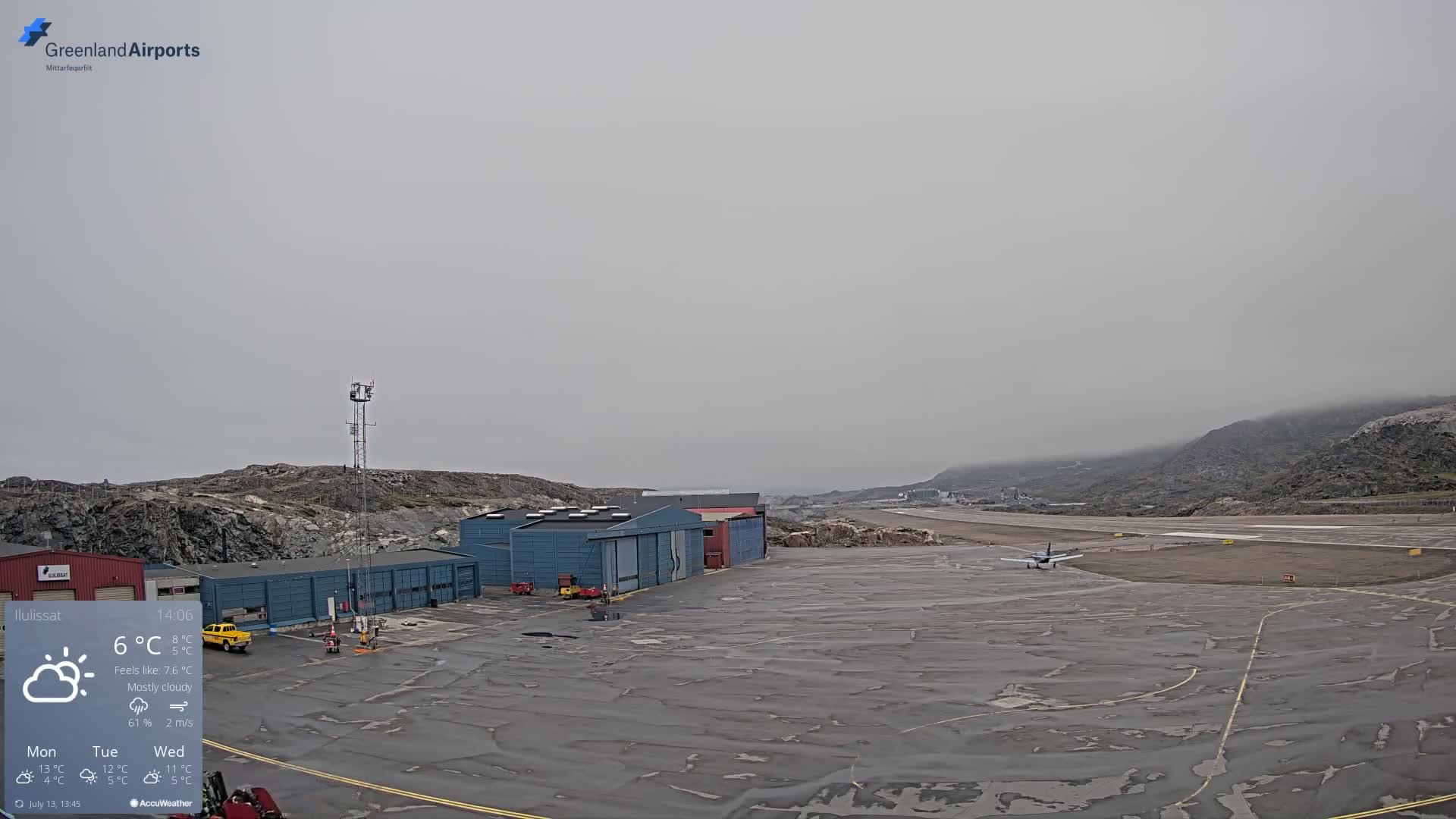 Mittarfik Ilulissat Airport North Towards View Live Cam JAV / BGJN - Ilulissat, Avannaata, Greenland, Denmark