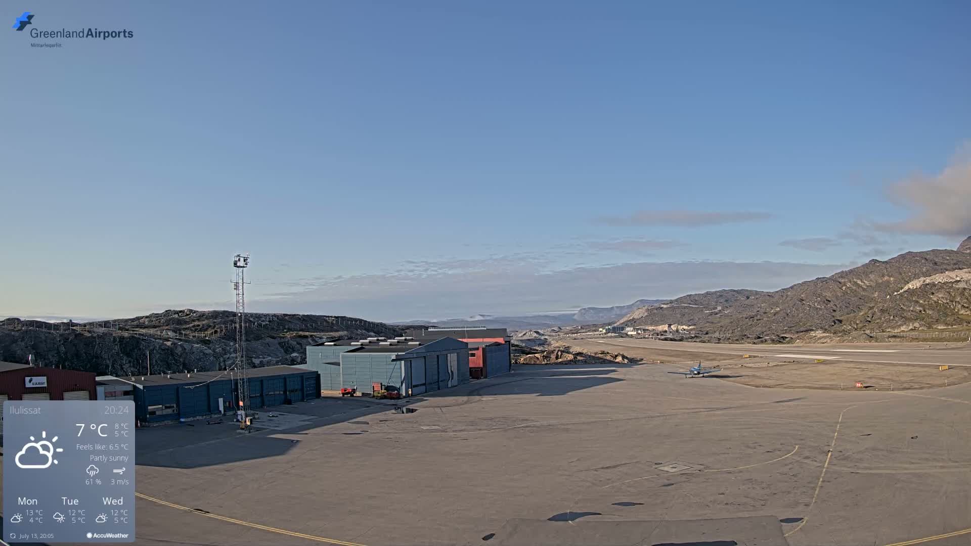 Mittarfik Ilulissat Airport North Towards View Live Cam JAV / BGJN - Ilulissat, Avannaata, Greenland, Denmark