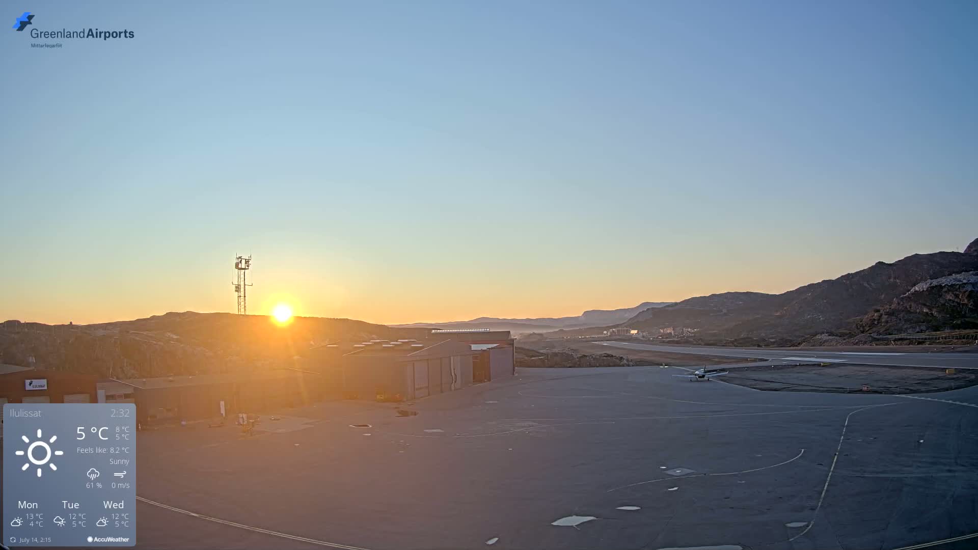 Mittarfik Ilulissat Airport North Towards View Live Cam JAV / BGJN - Ilulissat, Avannaata, Greenland, Denmark
