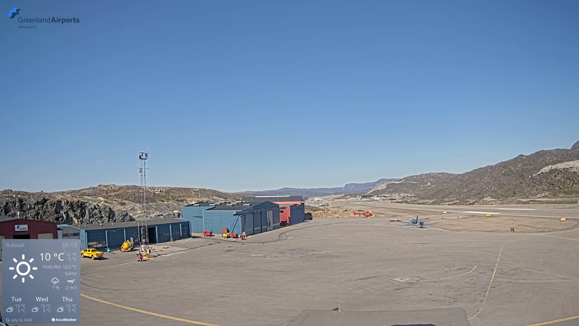 Mittarfik Ilulissat Airport North Towards View Live Cam JAV / BGJN - Ilulissat, Avannaata, Greenland, Denmark