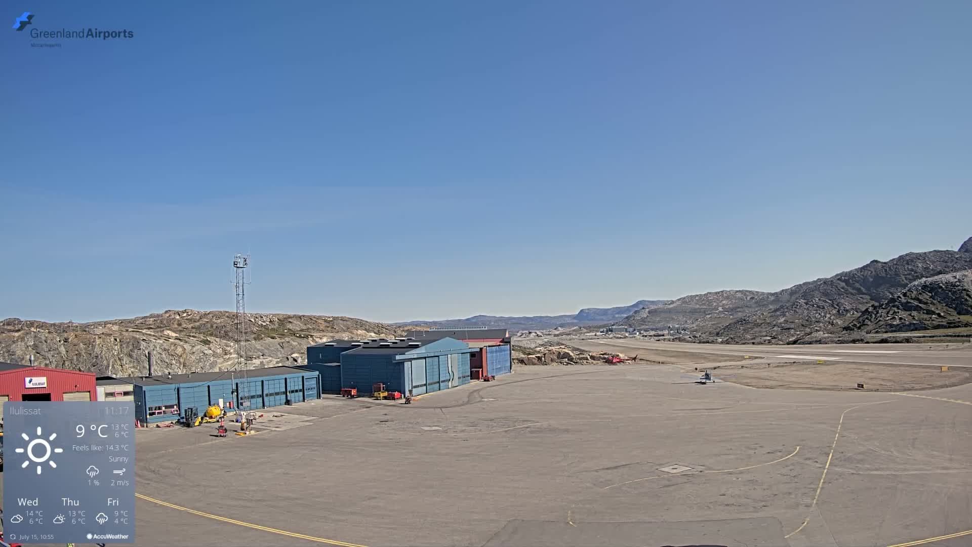 Mittarfik Ilulissat Airport North Towards View Live Cam JAV / BGJN - Ilulissat, Avannaata, Greenland, Denmark