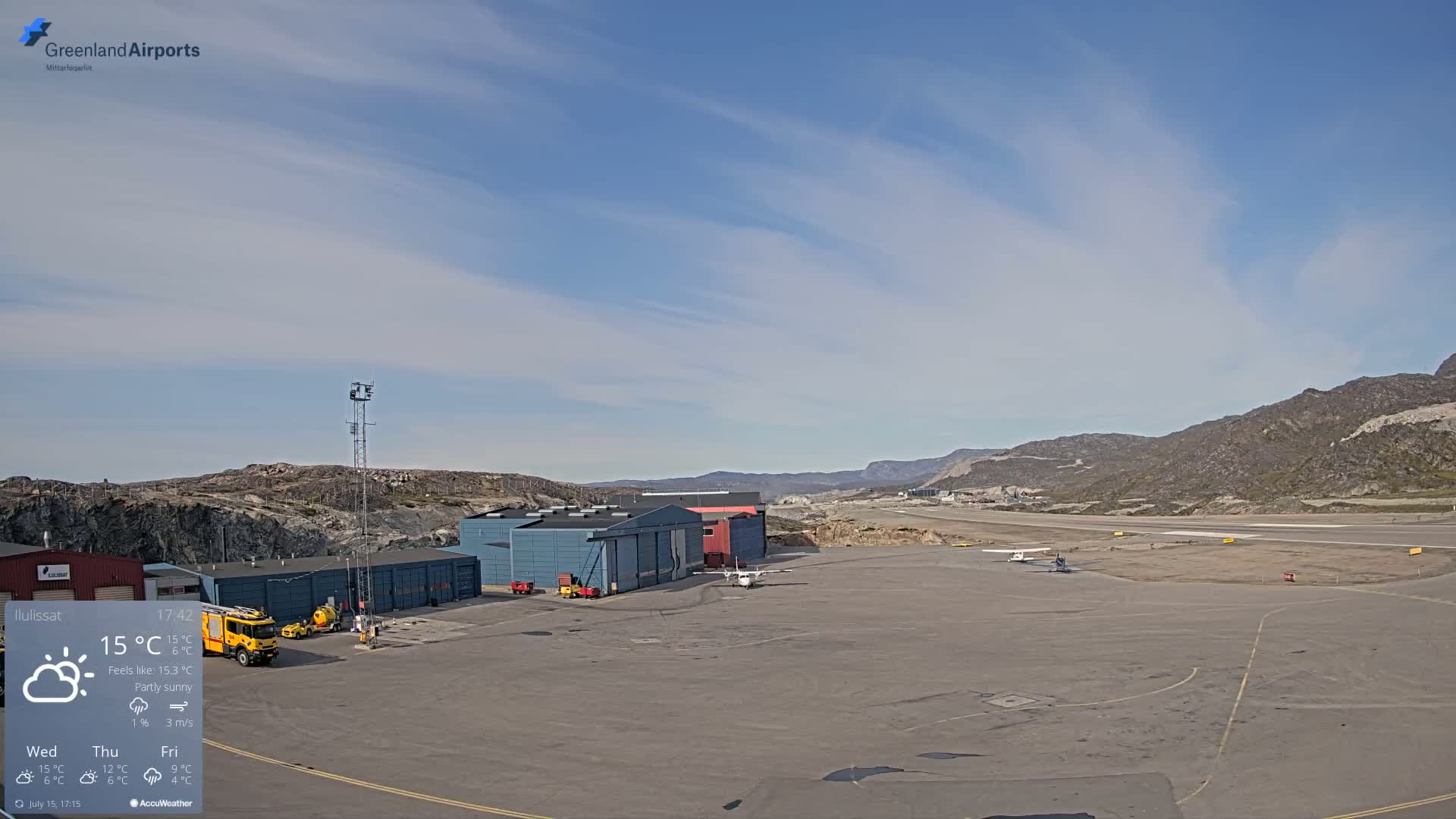 Mittarfik Ilulissat Airport North Towards View Live Cam JAV / BGJN - Ilulissat, Avannaata, Greenland, Denmark