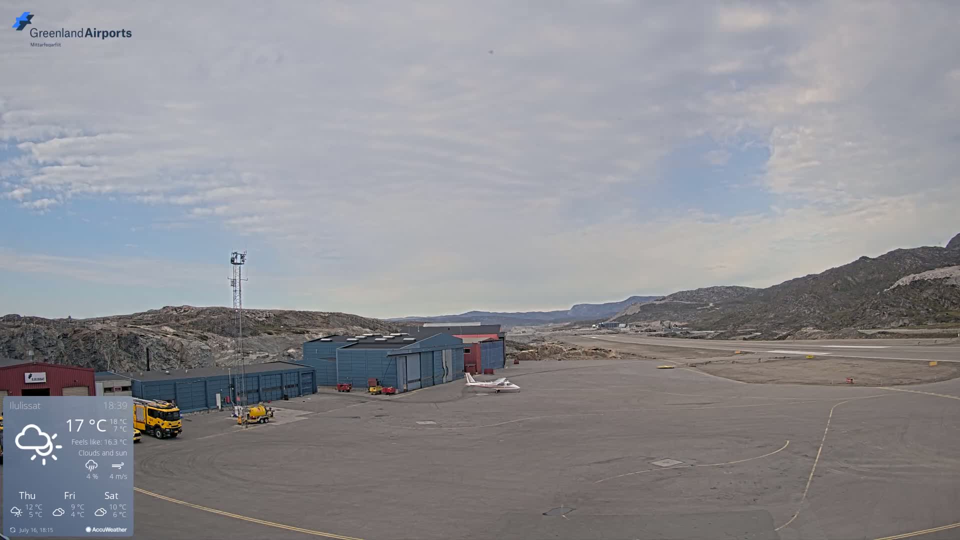 Mittarfik Ilulissat Airport North Towards View Live Cam JAV / BGJN - Ilulissat, Avannaata, Greenland, Denmark