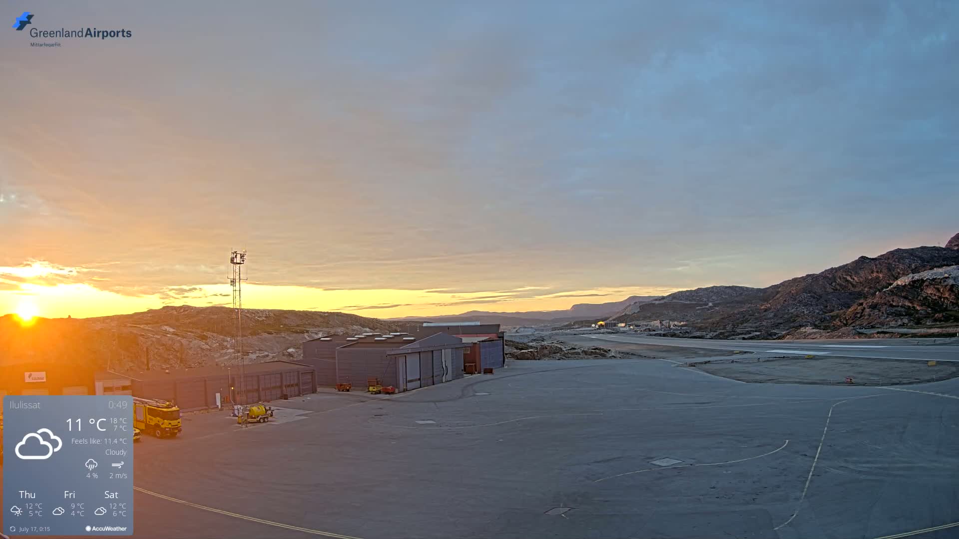 Mittarfik Ilulissat Airport North Towards View Live Cam JAV / BGJN - Ilulissat, Avannaata, Greenland, Denmark