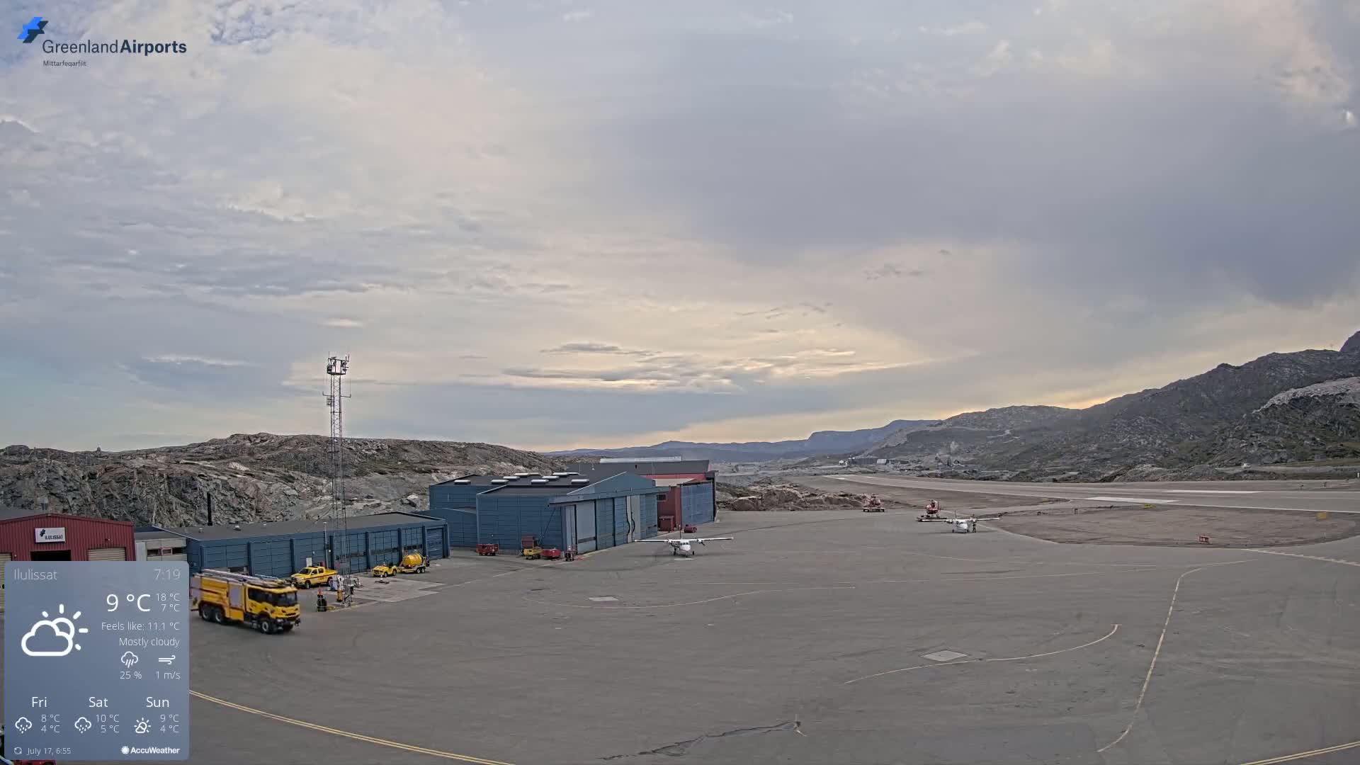 Mittarfik Ilulissat Airport North Towards View Live Cam JAV / BGJN - Ilulissat, Avannaata, Greenland, Denmark