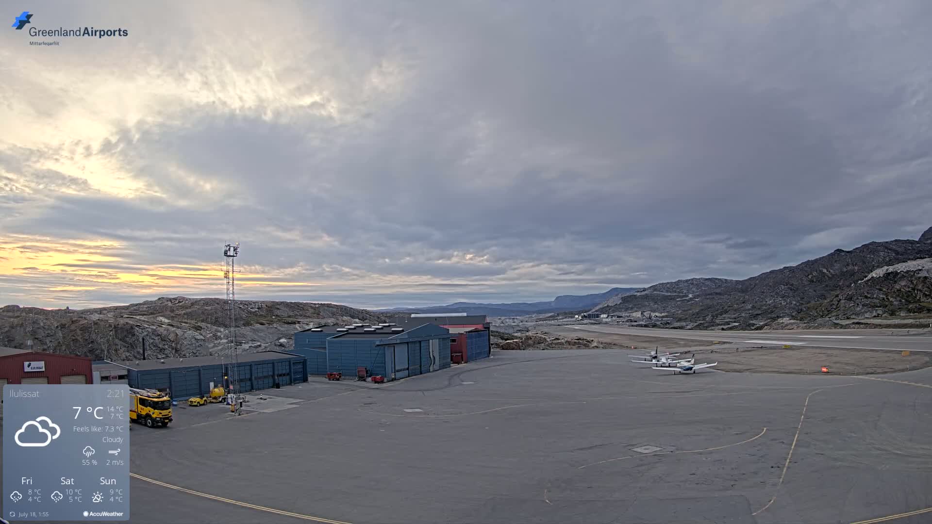 Mittarfik Ilulissat Airport North Towards View Live Cam JAV / BGJN - Ilulissat, Avannaata, Greenland, Denmark
